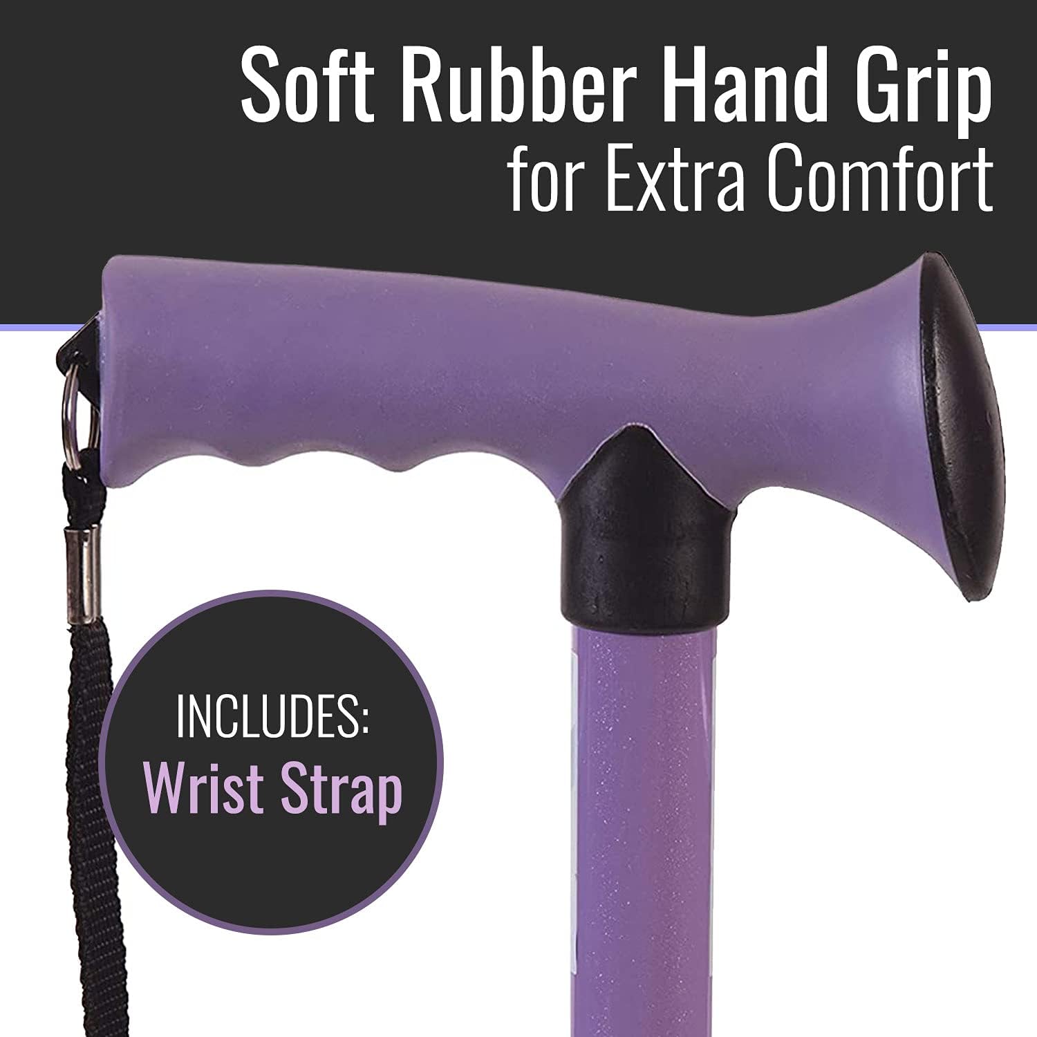 HealthSmart Folding Walking Stick, Soft Comfort Grip Collapsible Walking Stick, Adjustable Folding Walking Cane, FSA HSA Eligible, Lavender - Image 2