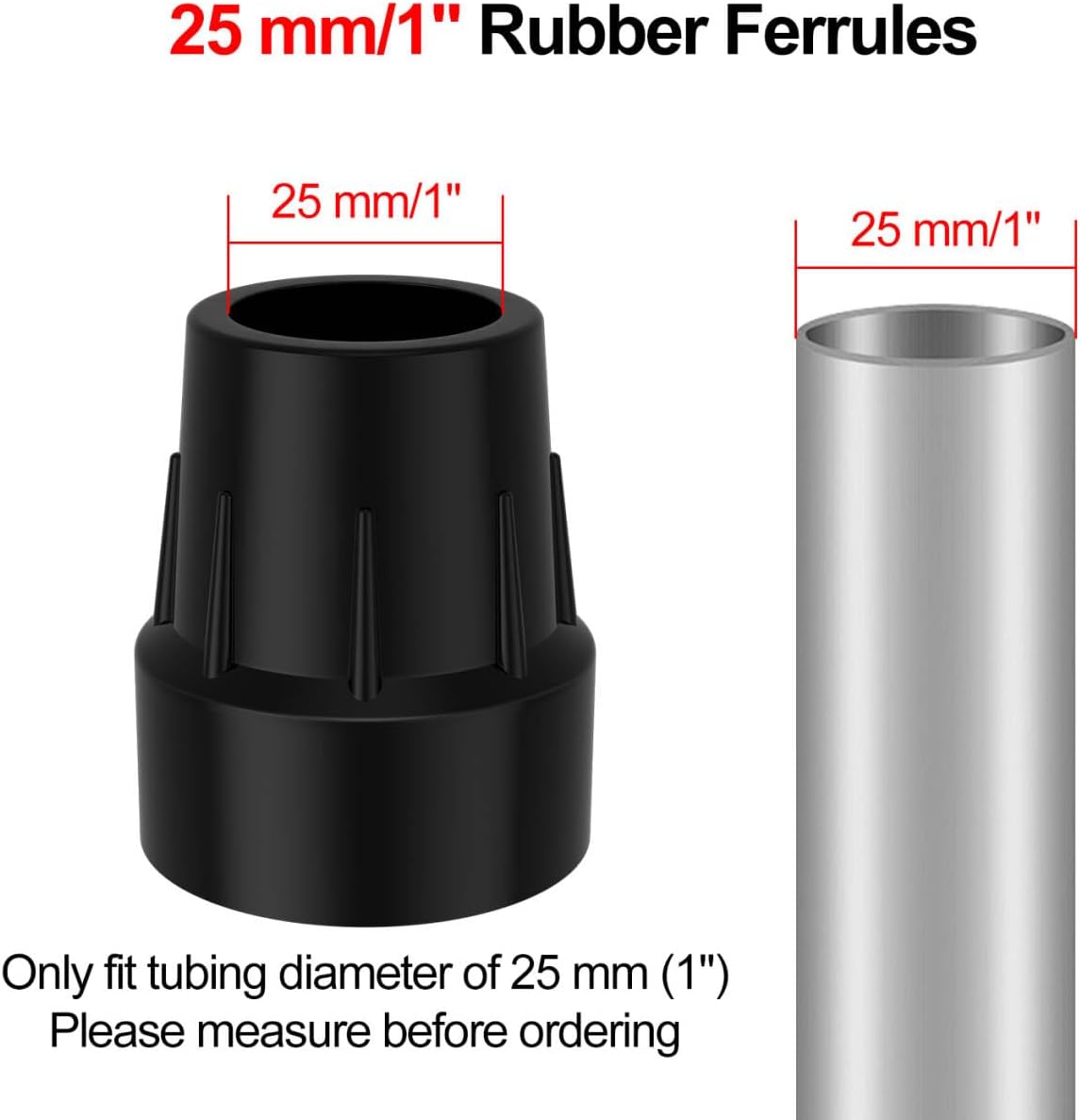 supregear Walking Cane Tips 1", 6pcs Heavy Duty 1 Inch Crutch Tips -Replacement Rubber Leg Caps for Canes, Walking Sticks, Crutches and Walkers (Black, 25mm) - Image 2