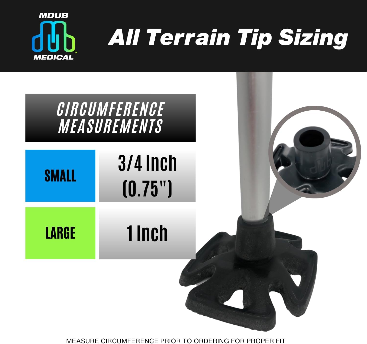 MDUB Medical All Terrain Tip - Heavy Duty Design Cane or Crutch Tip - Sand, Snow, Dirt, and Rain Tip - 3/4" | Black | 1 Pack - Image 7