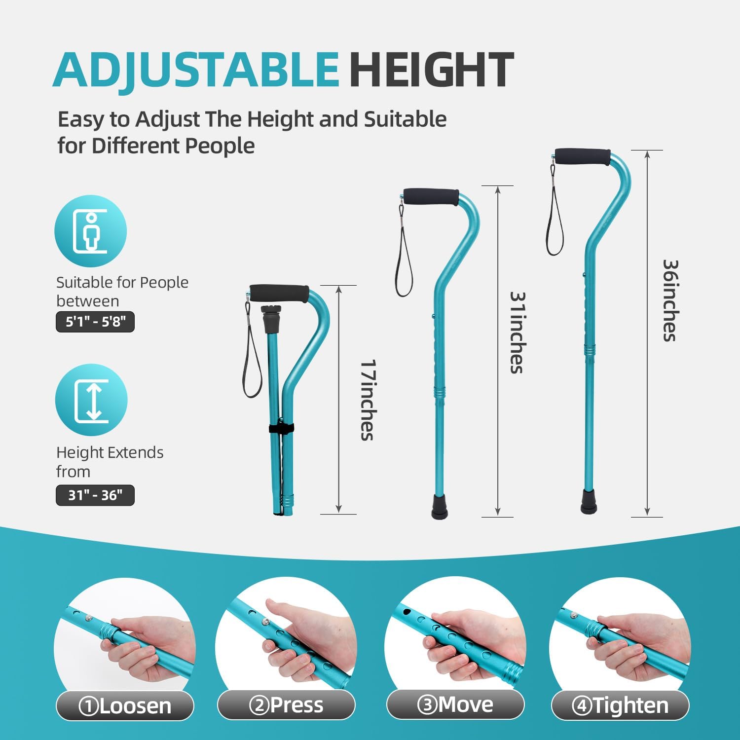 BeneCane Walking Cane for Men & Women Adjustable Cane with Offset Soft Cushioned Handle -Portable Lightweight Sturdy Mobility Walker Aid for Elderly, Seniors Collapsible Cane - Image 7