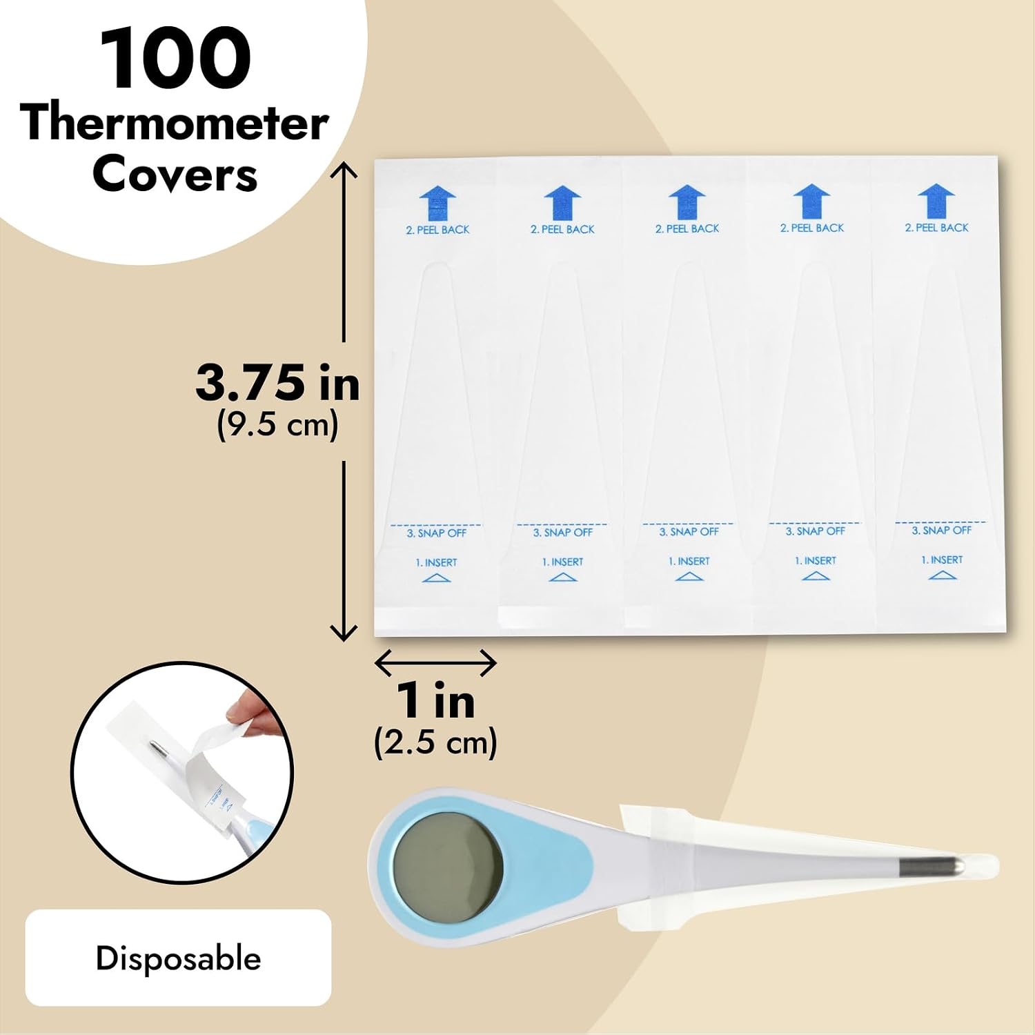Juvale Thermometer Covers - 100 Count, White - Disposable Probe Covers for Digital Thermometers & Oral, Rectal, Armpit Use - Image 4