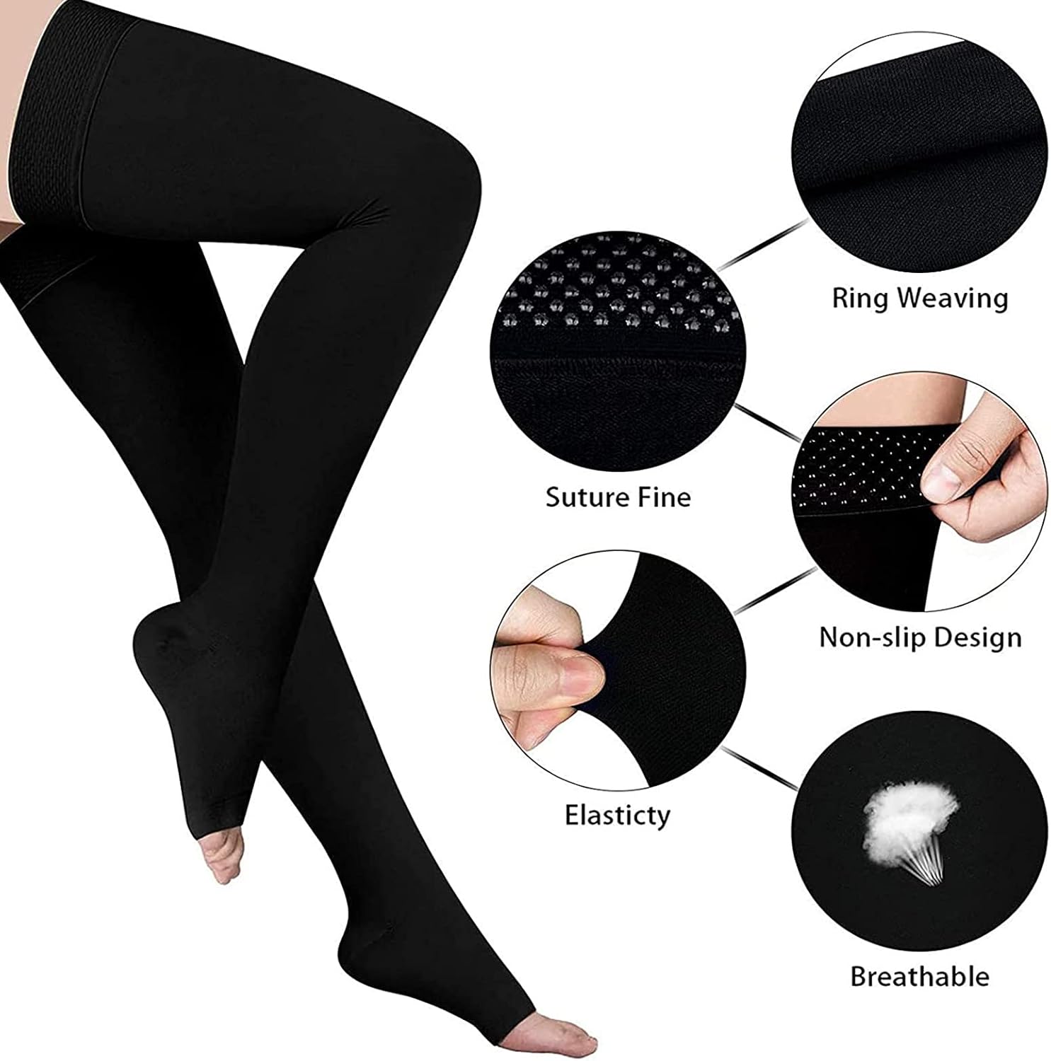 Thigh High 20-32 mmHg Compression Stocking Toeless Compression Socks for women & men circulation with Silicone Dot Band - Image 2