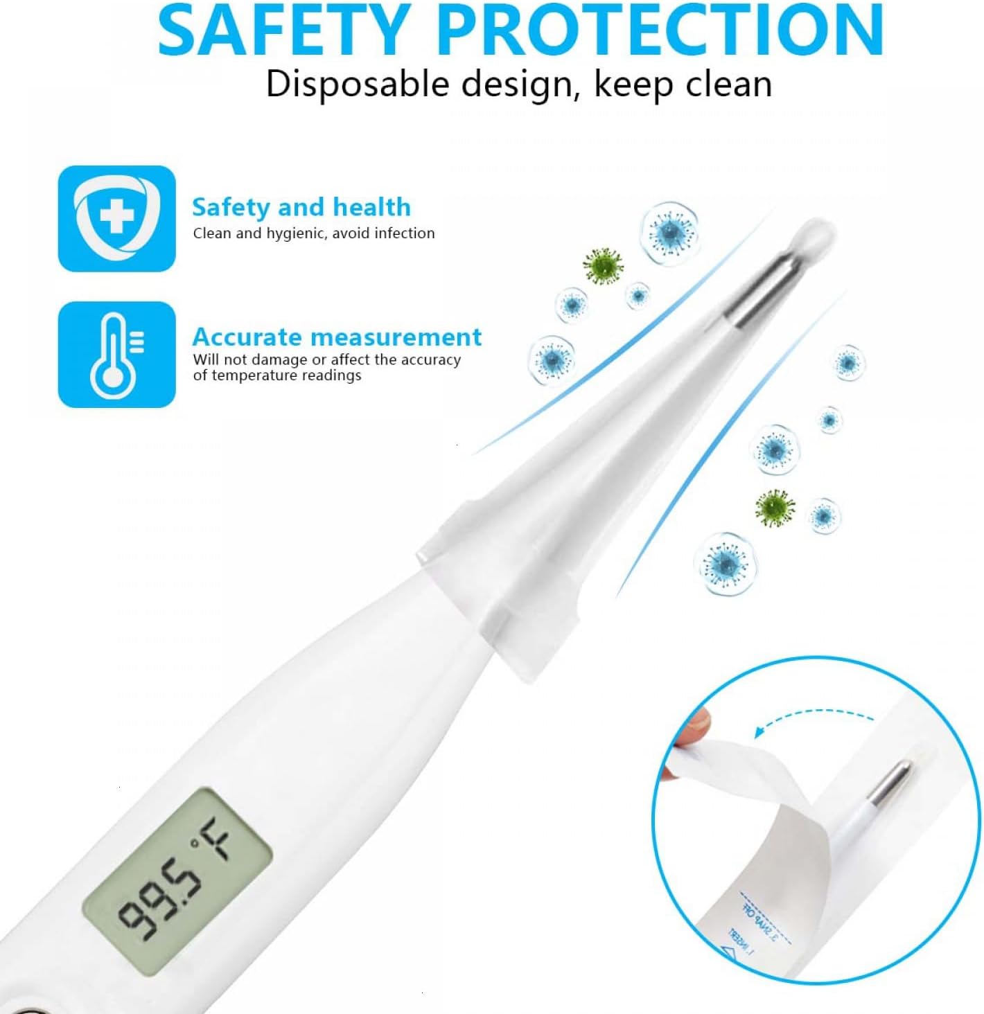 SenseYo 200 Pcs Disposable Digital Thermometer Probe Covers Sleeve Clear Temperature Sheath Sleeves Cover for Oral, Armpit, Rectal Thermometer - Image 3