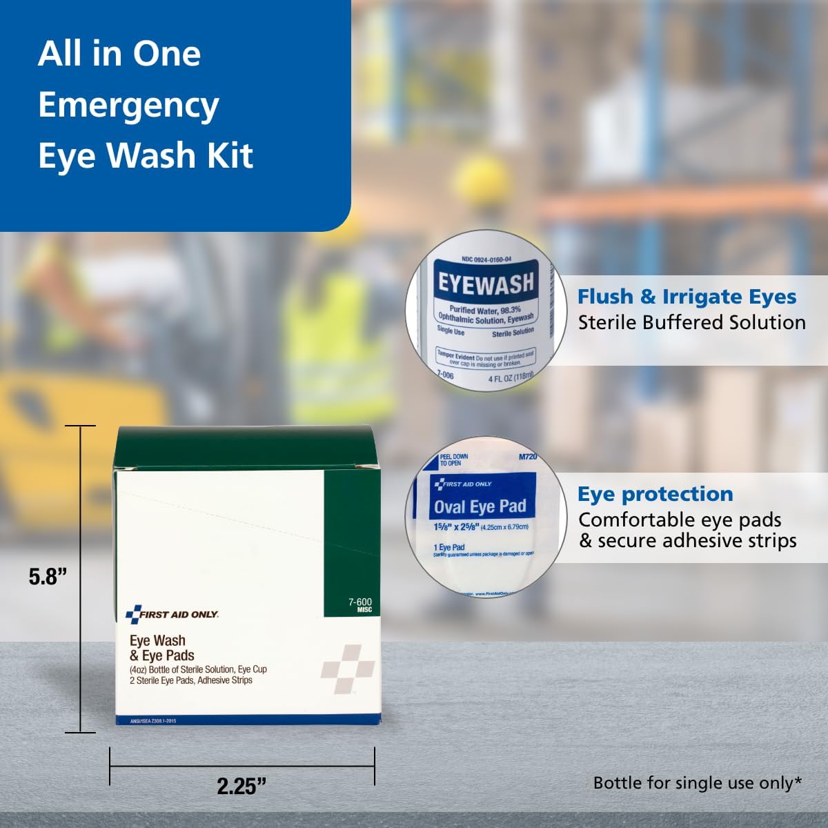 First Aid Only 6-Piece Eye Wash Kit with Oval Eye Pads, First Aid Adhesive Strips, Emergency Eye Rinse & Eye Wash Cup - Image 2