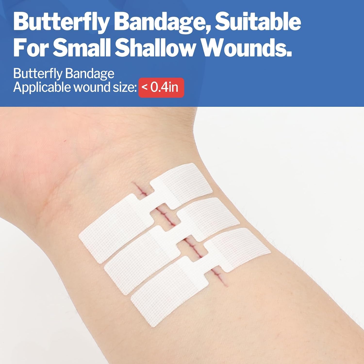 AZEN 16 Pack Wound Closure Strips, 4 Types Butterfly Bandages, Emergency Laceration Closure Kit, Repair Wounds Without Stitches, Quick Clot Zip Stitch Wound Closures Device - Image 6