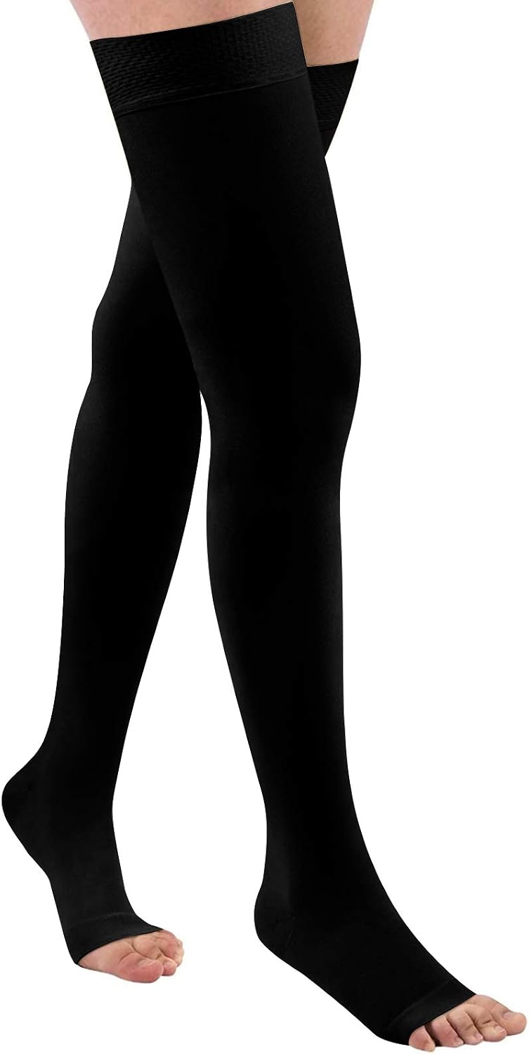 Thigh High 20-32 mmHg Compression Stocking Toeless Compression Socks for women & men circulation with Silicone Dot Band