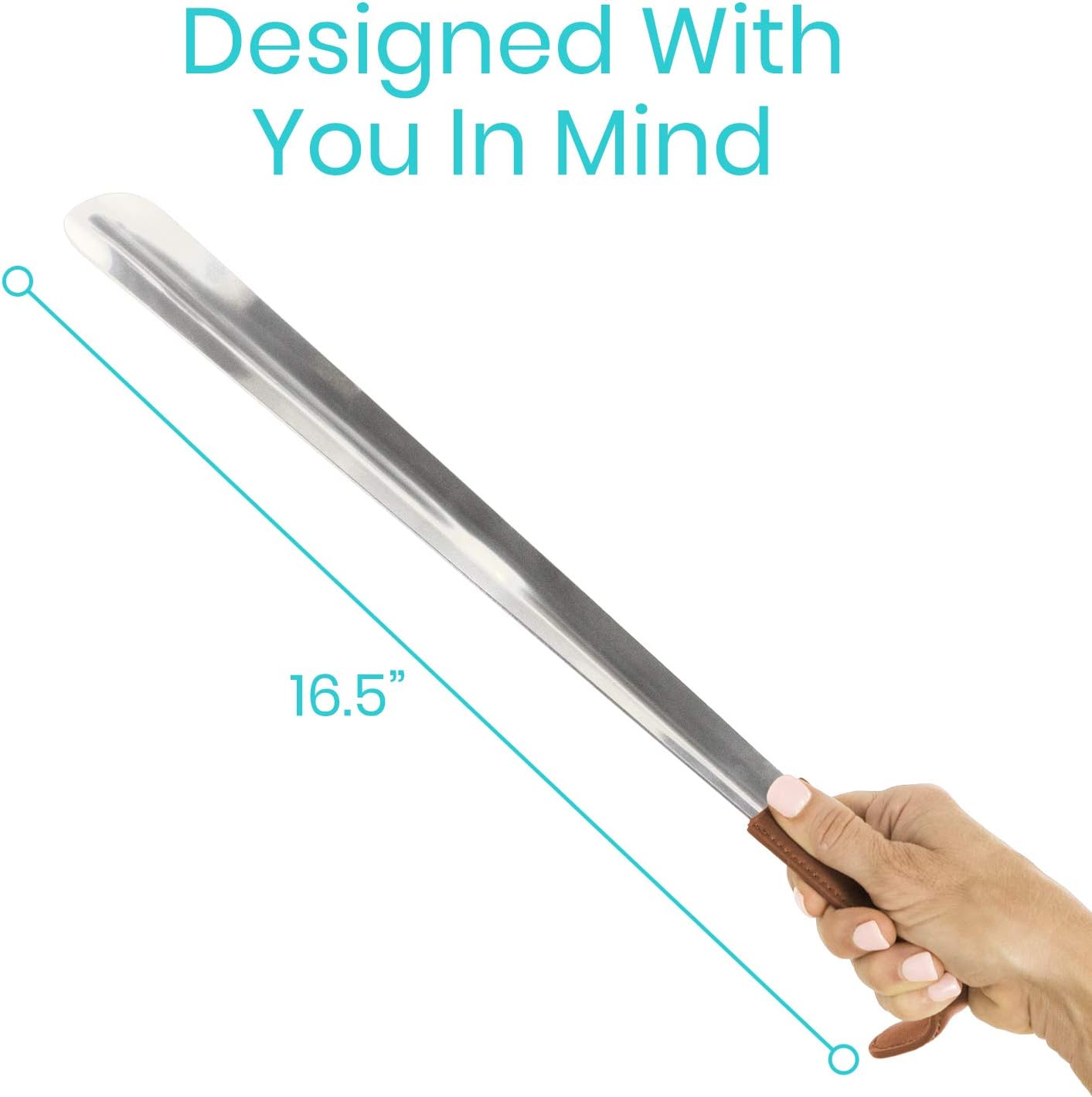 Vive Long Shoe Horn (2 Pack) - Metal Shoehorn for Men, Women, Kids, Travel, Boot - Large Extended Mobility Reach Stainless Steel Leather Handle - Dress Assist for Handicap, Elderly, Seniors (16.5 in) - Image 8