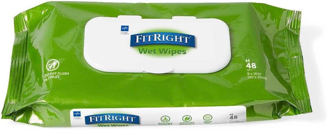 Medline FitRight Aloe Personal Cleansing Cloth Wipes, Scented, Pack of 48, 8 x 10 inch Adult Large Incontinence Wipes - Image 3