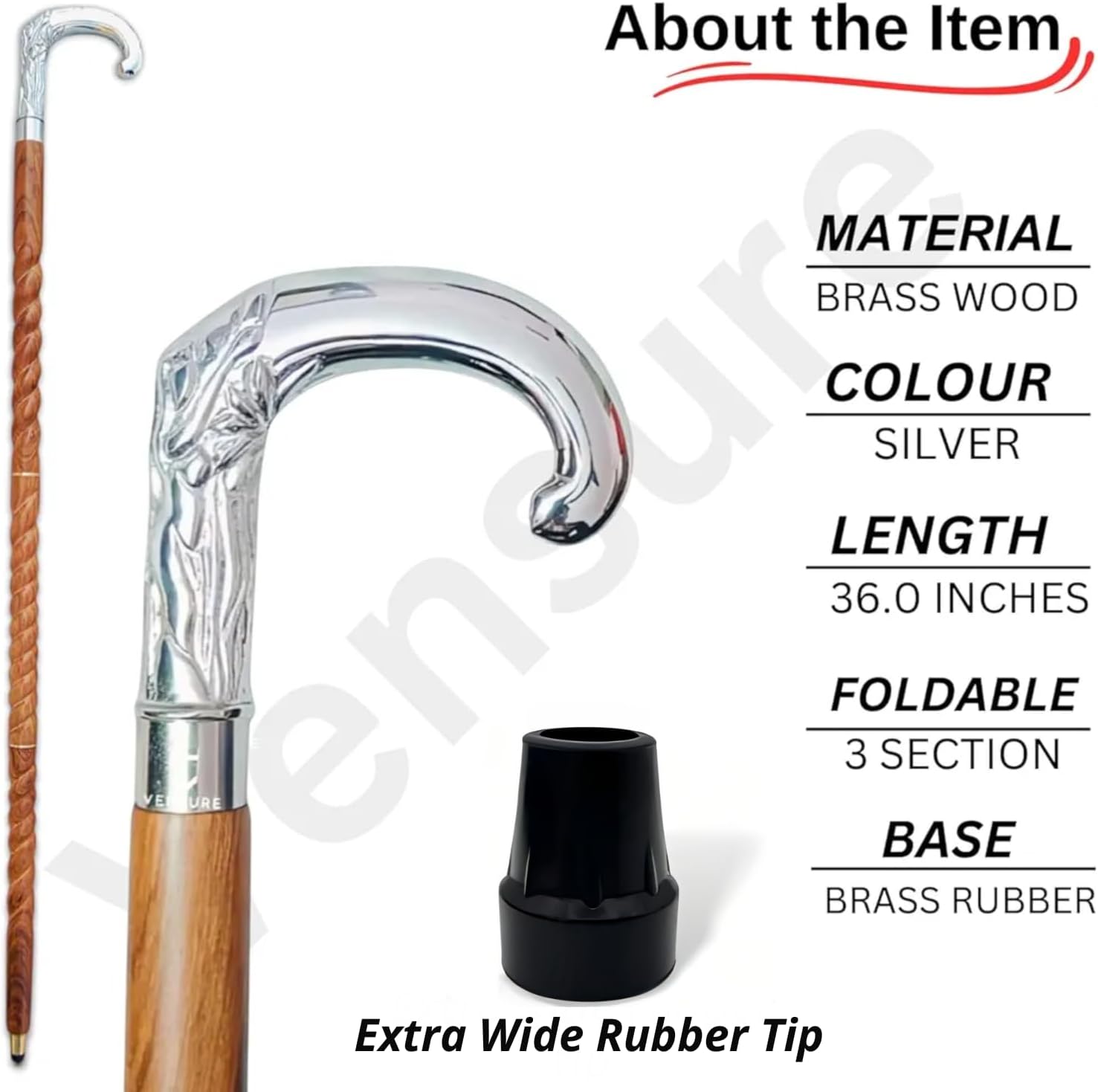 Antique Spiral Brown Wooden Walking Stick with Silver Brass Designer Parrot Handle Walking Wooden Cane for Gift Men & Women - Image 4