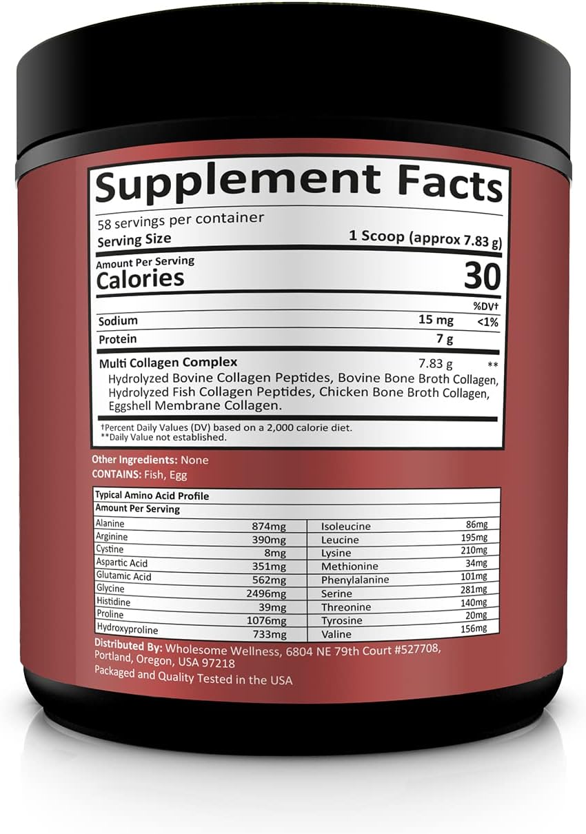 Wholesome Wellness Premium Multi Collagen Peptides Protein Powder for Women and Men, 5 Types of Hydrolyzed Collagen, Grass-Fed, Non-GMO & Unflavored, Pure Protein for Youthful Skin & Joint Recovery - Image 2