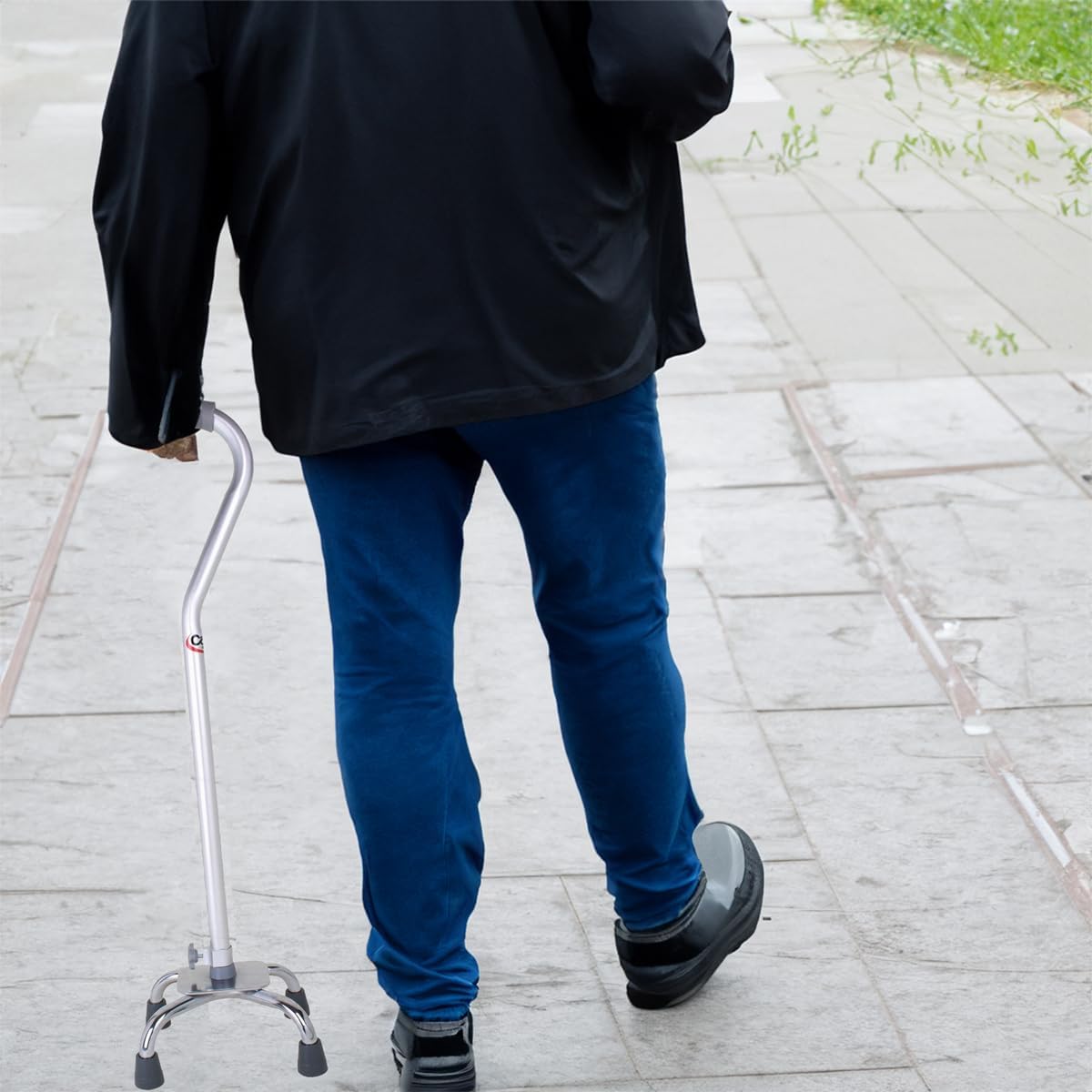 Carex Quad Cane with Small Base - Quad Walking Cane with Offset Cane Handle and Adjustable Height - 4 Tip Cane for Stability, Grey/Silver - Image 5
