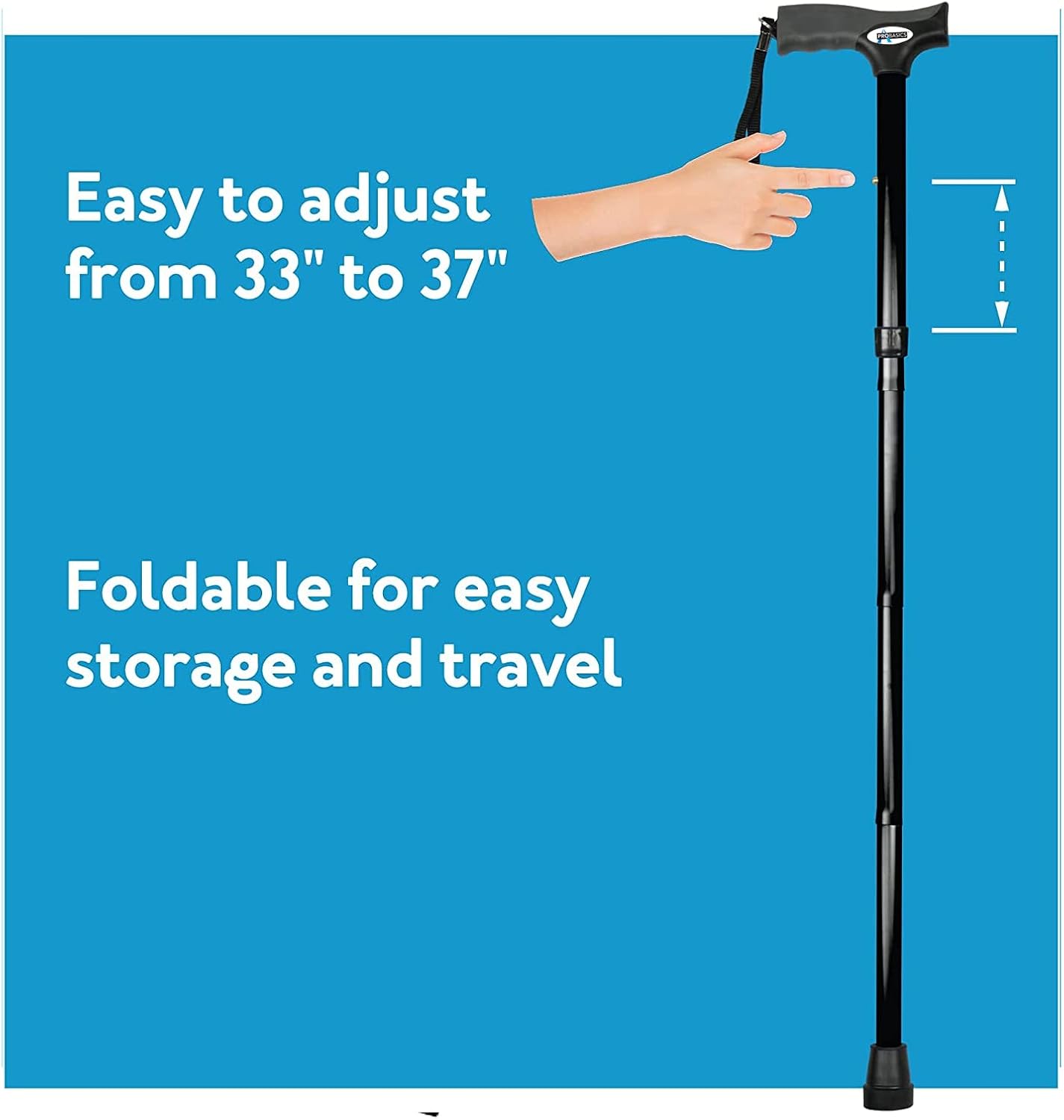 ProBasics Black Folding Cane for Men and Women, Adjustable Foldable Walking Cane with Comfortable Handle - Lightweight, Durable and Portable Walking Aid for Elderly, Disabled, and Mobility Impaired - Image 5