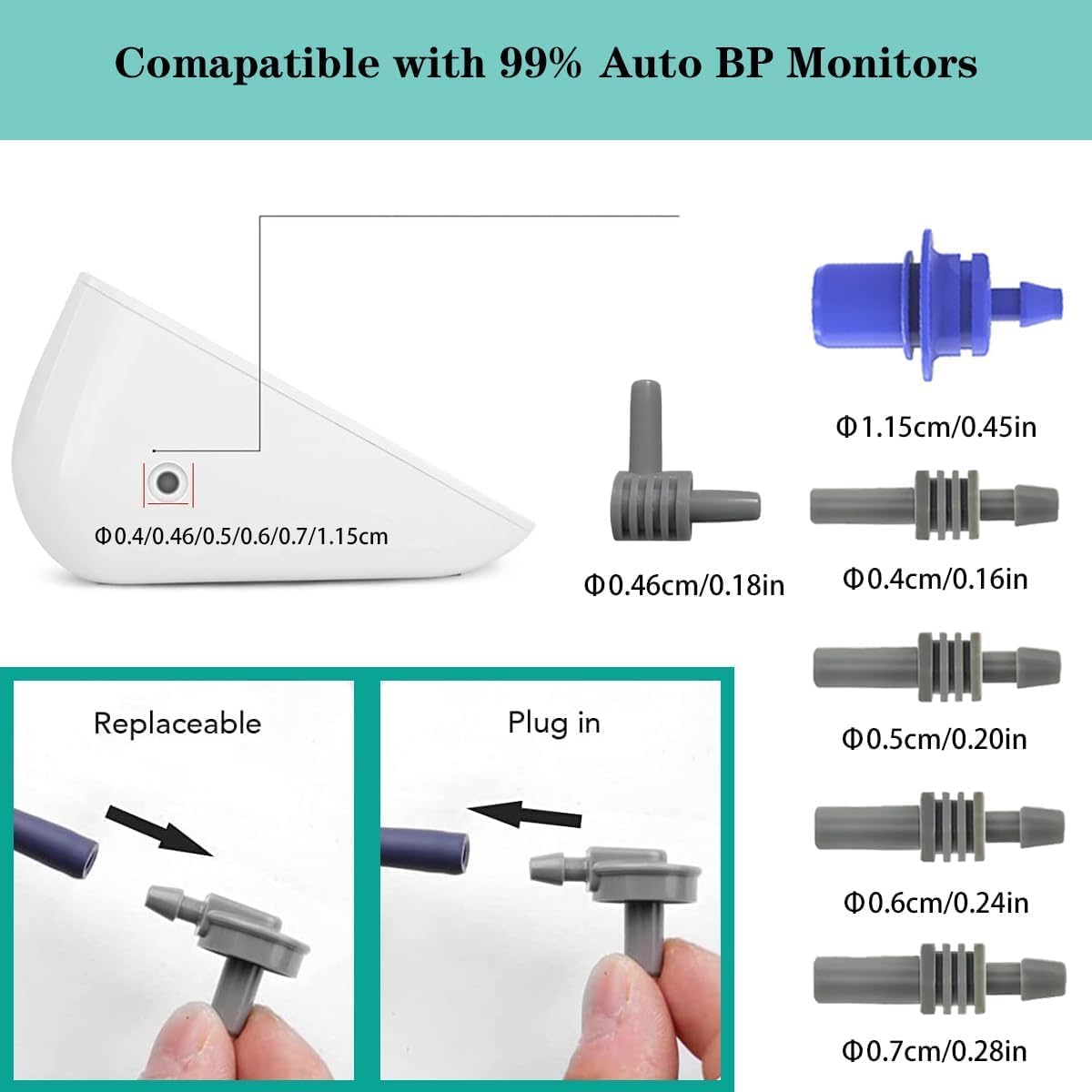 Replacement Blood Pressure Cuff Connectors Adapter, 7 Different Types of Connectors Hose Compatible with Omron & Almost All BP Monitors - Image 3