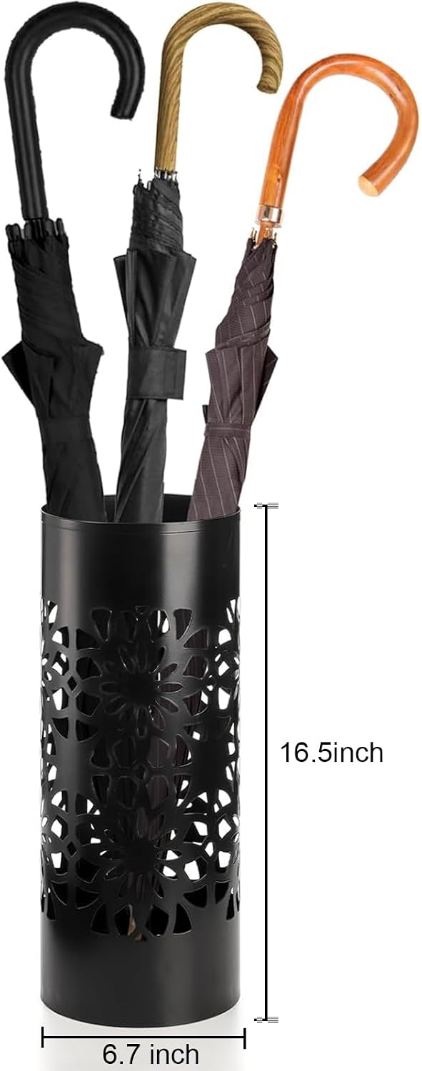 Bekith Metal Umbrella Holder, Free Standing Umbrella Stand for Entryway, Canes Walking Sticks Holder for Home, Office, 6.7" x 6.7" x 16.5", Round, Black - Image 2