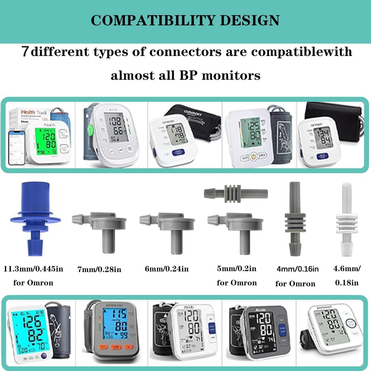 Replacement Blood Pressure Cuff Connectors Adapter, 7 Different Types of Connectors Hose Compatible with Omron & Almost All BP Monitors - Image 2