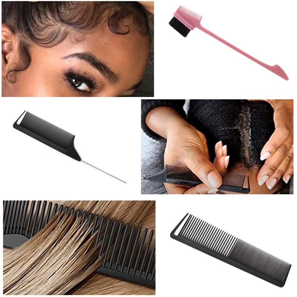 5 Pcs Detangling Hair Brush Set, Ez Detangler Brush With Edge Brush, Rat Tail Combs for Black Natural Hair Styling and Cuting, Curly/Straight/Wet/Dry/long/Short Hair Available for Women Kids Men - Image 6