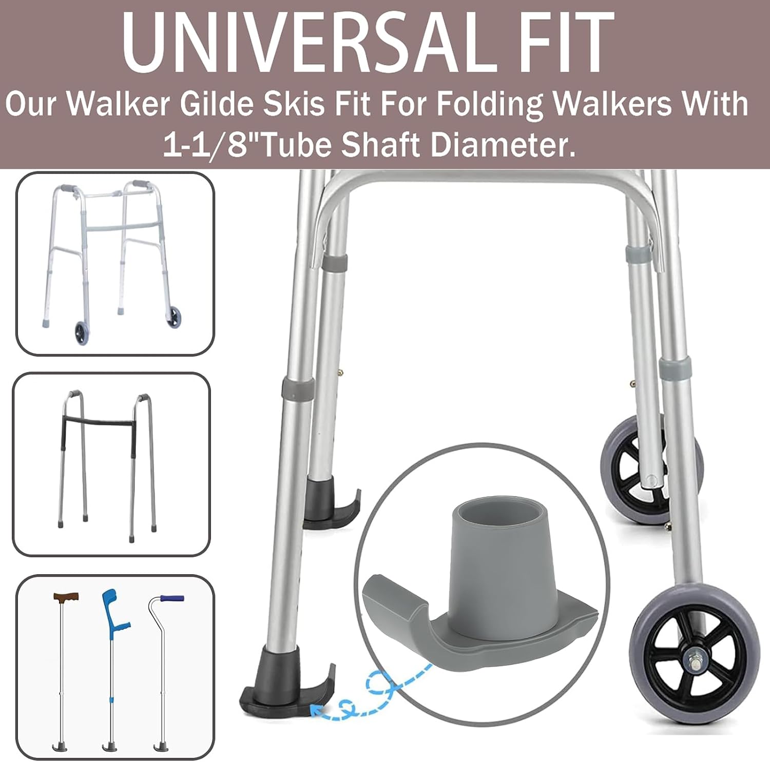 Walker Glide Skis, 4 Pack Universal Fit Walker Feet,Grey - Image 3