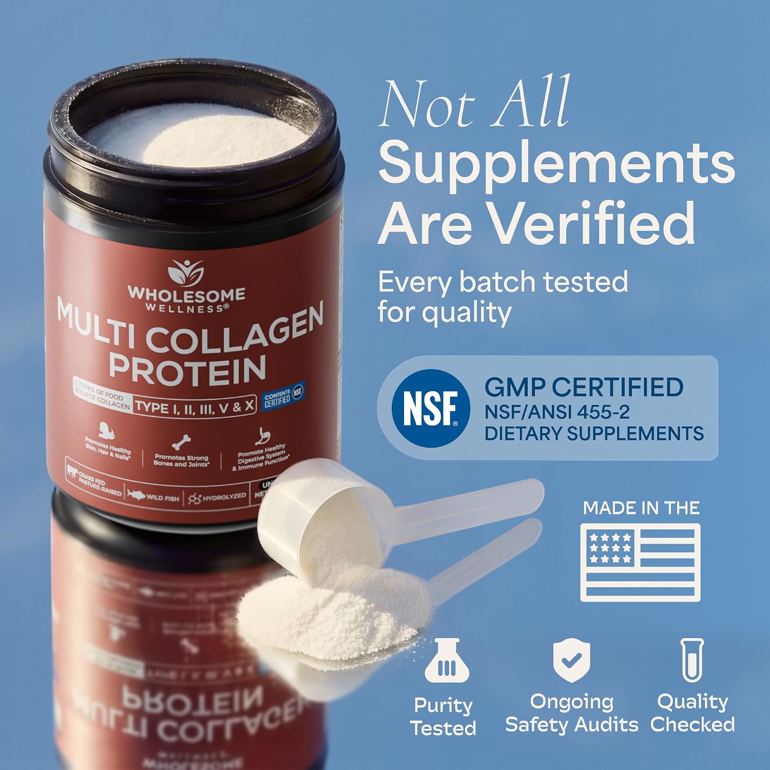 Wholesome Wellness Premium Multi Collagen Peptides Protein Powder for Women and Men, 5 Types of Hydrolyzed Collagen, Grass-Fed, Non-GMO & Unflavored, Pure Protein for Youthful Skin & Joint Recovery - Image 3