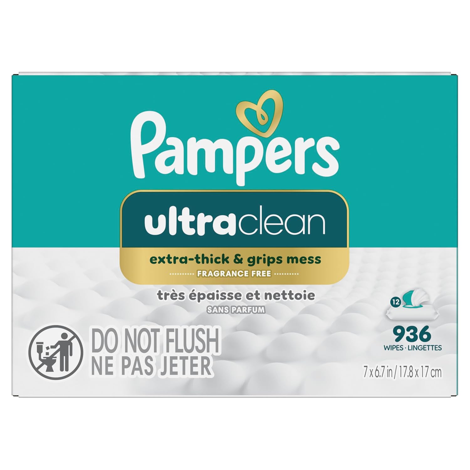 Pampers Ultraclean Baby Wipes, Unscented, Fragrance Free, Water Based, Hypoallergenic, Extra Thick & Grips Mess, 100% Plant Based, 936 Wipes Total (12X Flip-Top Packs) - Image 12