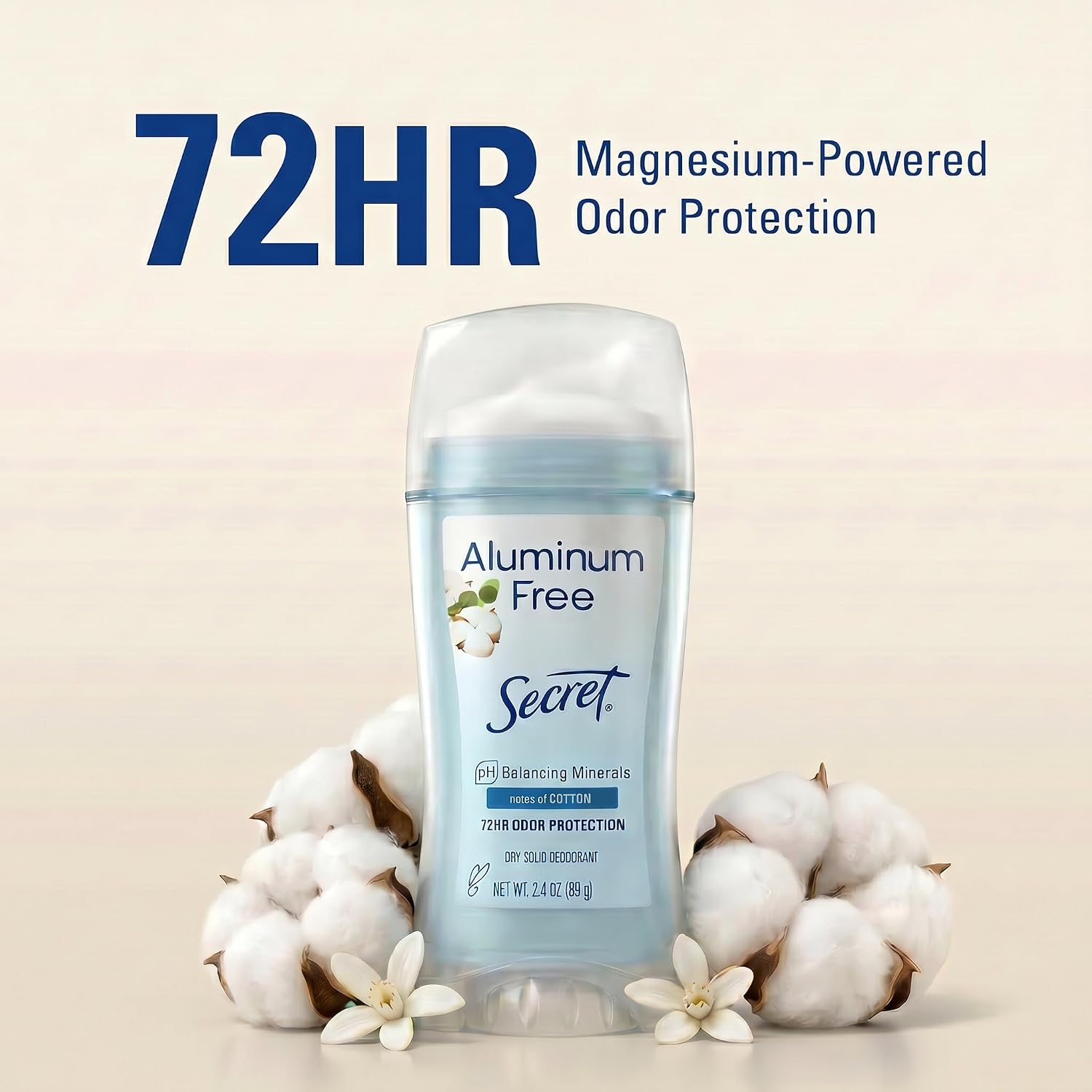 Secret Aluminum Free Deodorant for Women, 72hr Odor Protection, Naturally Derived Ingredients, Free of Parabens Dyes Talc & Baking Soda, PH Balancing Minerals, Dry Solid, Cotton Scent, 2.4 oz - Image 3