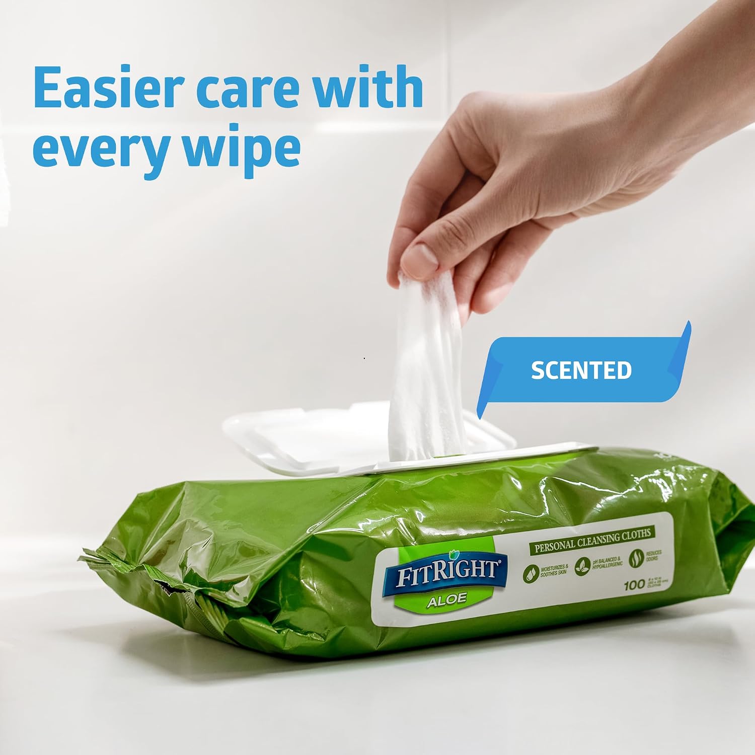 Medline FitRight Aloe Personal Cleansing Cloth Wipes, Scented, Pack of 48, 8 x 10 inch Adult Large Incontinence Wipes - Image 4
