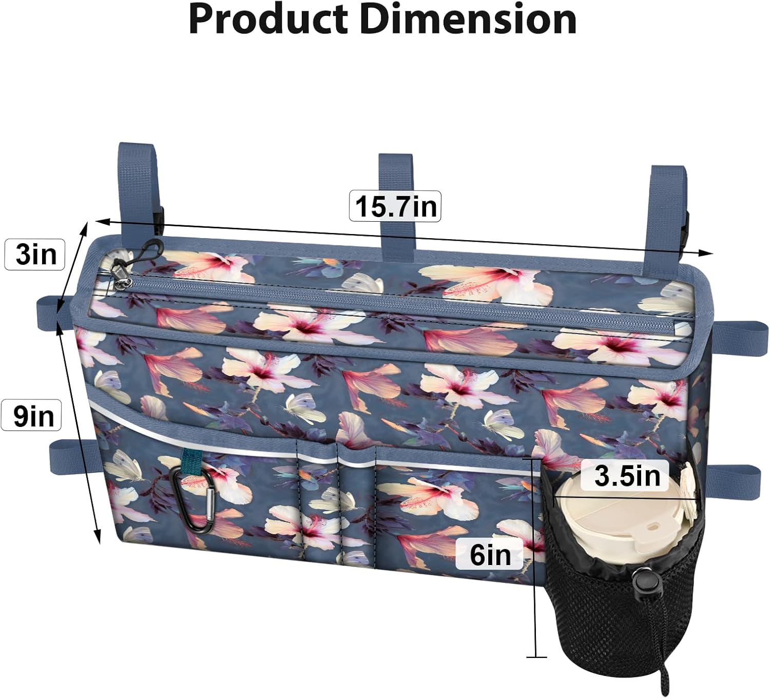 FINPAC Large Walker Tote Bag w/Cup Holder, Folding Walker Attachment Pouch - Image 2