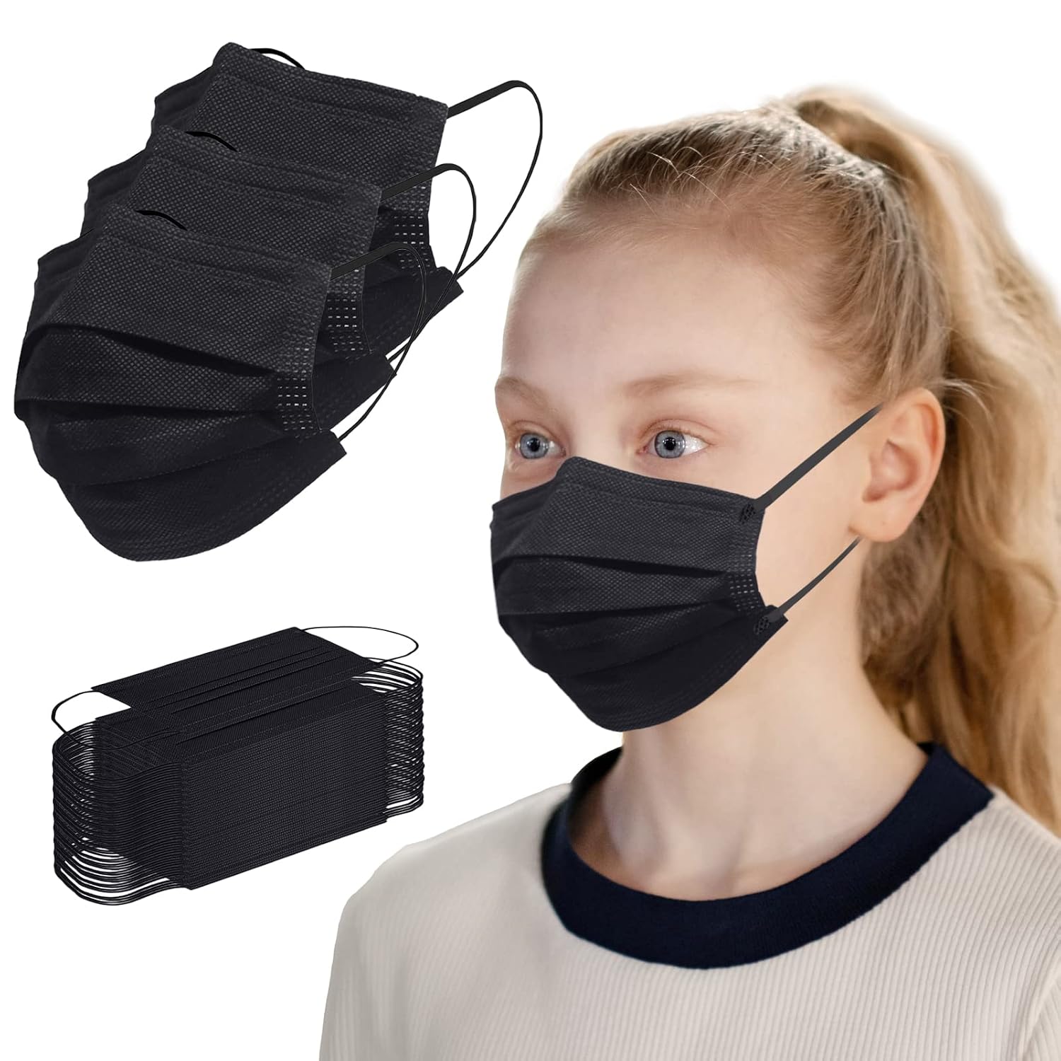 Borje Kids Masks 100 Pcs, Black Fac...