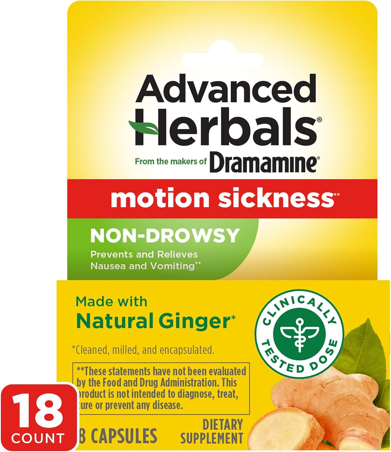 Dramamine Advanced Herbals, Motion Sickness Relief, Ginger Capsules, 18 Ct - Image 8