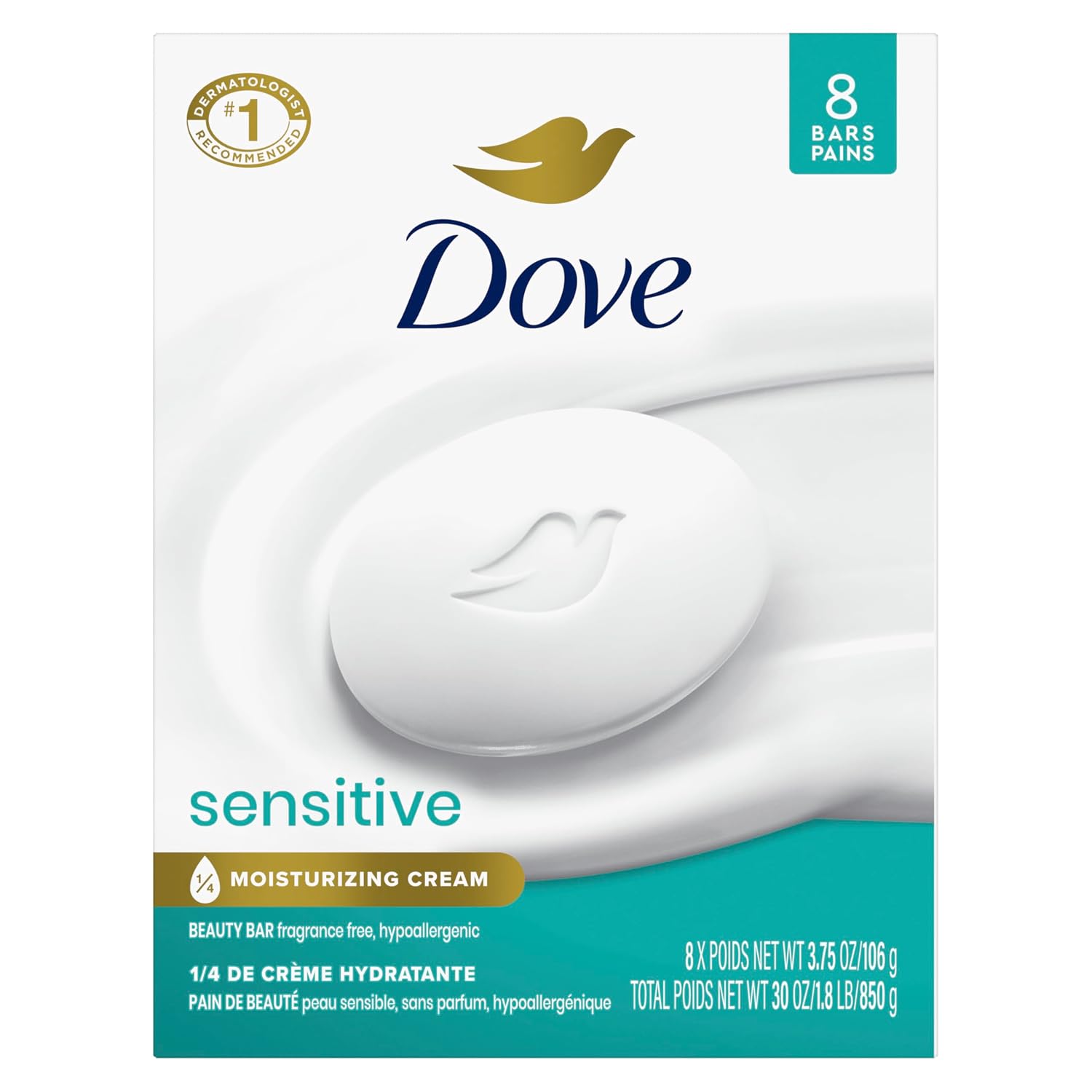 Dove Beauty Bar Soap Sensitive, 8 B...
