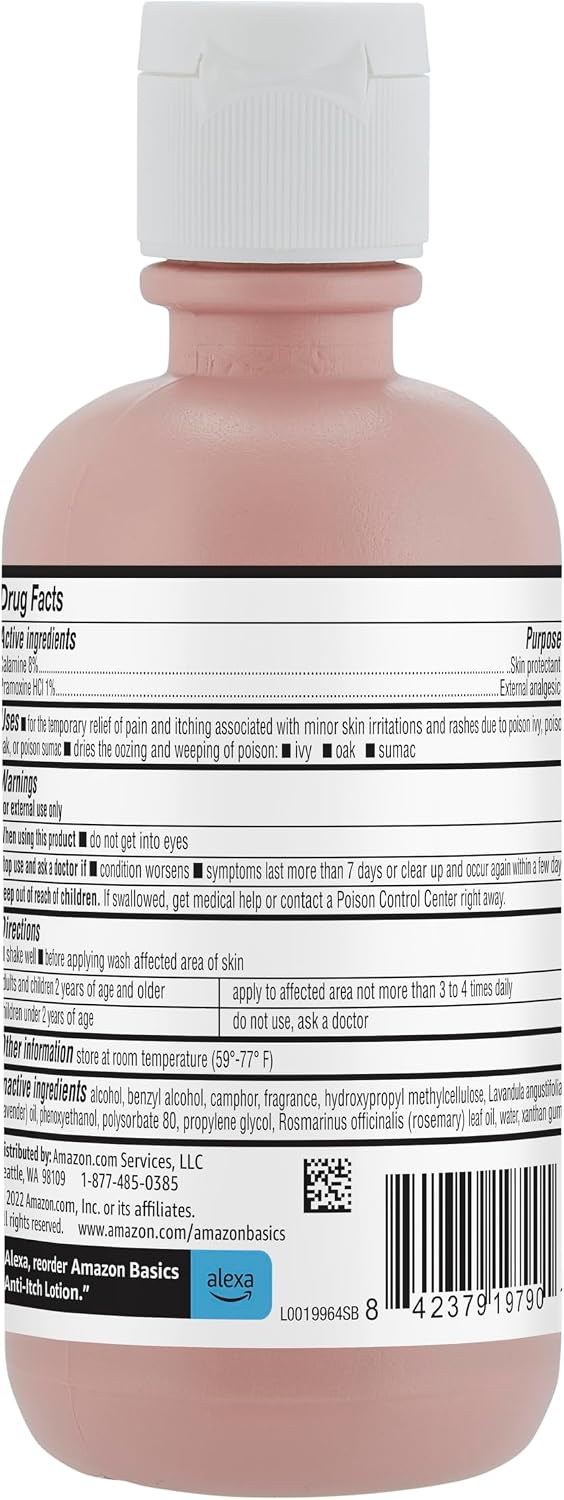 Amazon Basics Medicated Calamine Anti-Itch Lotion, 6 Fluid Ounce, 1-Pack, for Insect Bites, Poison Ivy and Rashes (Previously Solimo) (New Formula) - Image 2