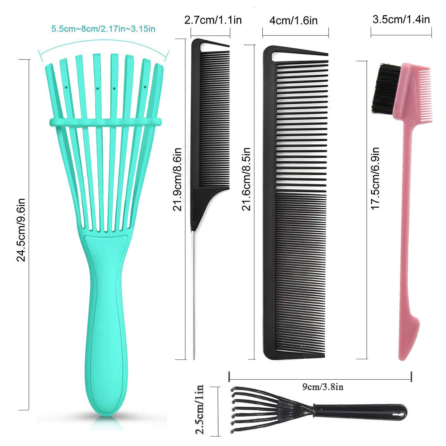 5 Pcs Detangling Hair Brush Set, Ez Detangler Brush With Edge Brush, Rat Tail Combs for Black Natural Hair Styling and Cuting, Curly/Straight/Wet/Dry/long/Short Hair Available for Women Kids Men - Image 5