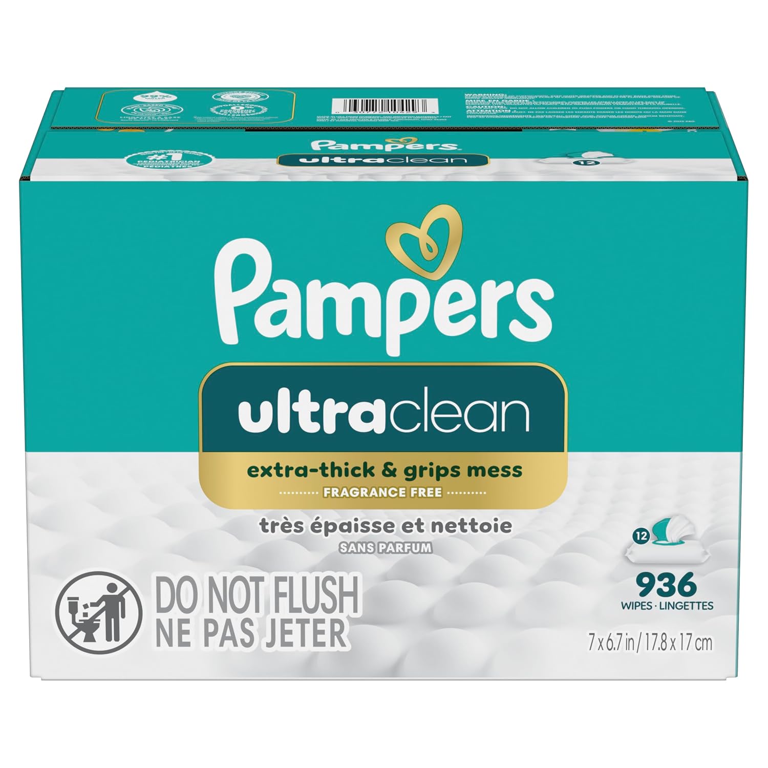Pampers Ultraclean Baby Wipes, Unscented, Fragrance Free, Water Based, Hypoallergenic, Extra Thick & Grips Mess, 100% Plant Based, 936 Wipes Total (12X Flip-Top Packs) - Image 10