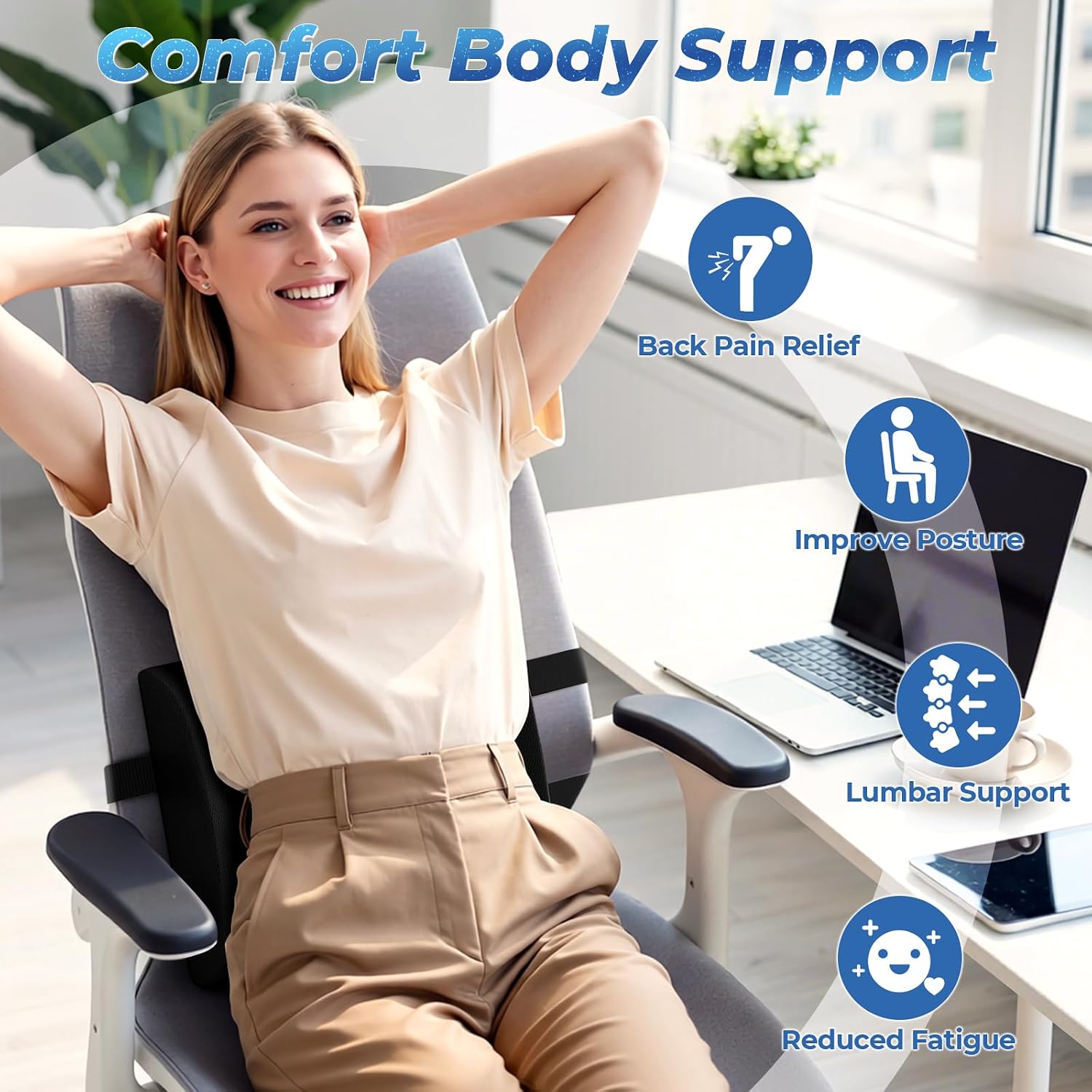 Lumbar Support Pillow, Ergonomic Back Cushion for Office Chair, Black/Large - Image 5