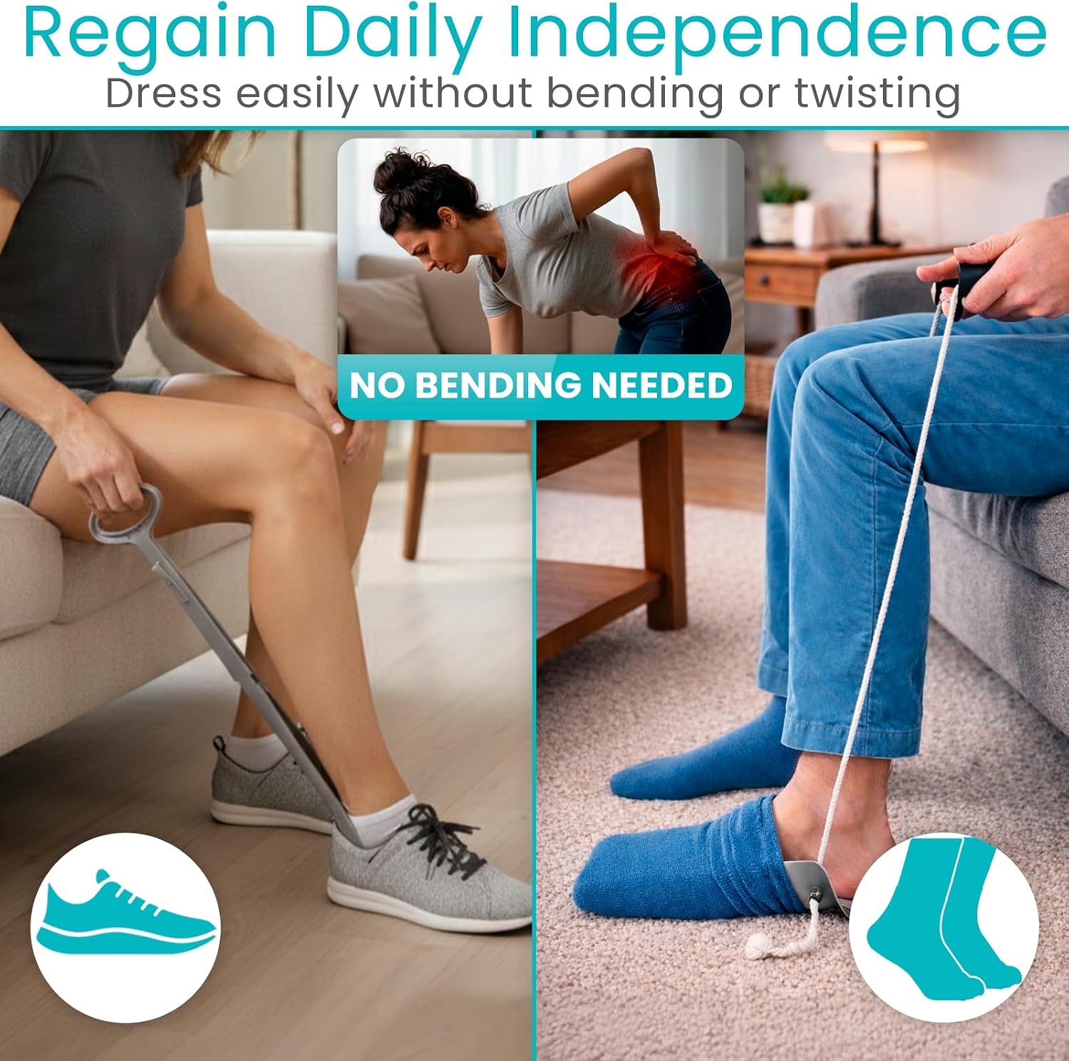 Vive Sock Aid Device for Seniors and Shoe Horn Kit - Sock Puller Aid Easy - Image 3