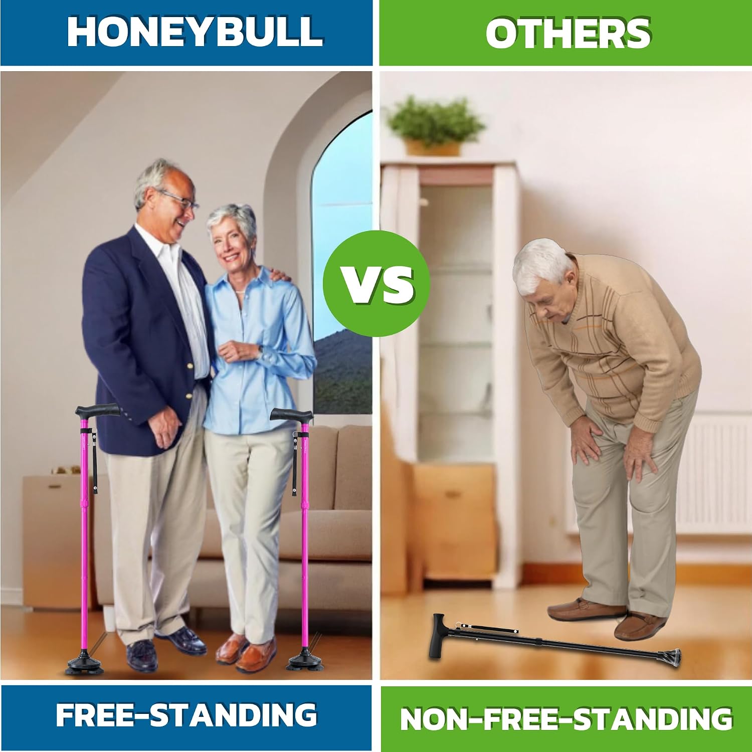 HONEYBULL Walking Cane for Men & Women, Foldable Free Standing Cane - Image 4
