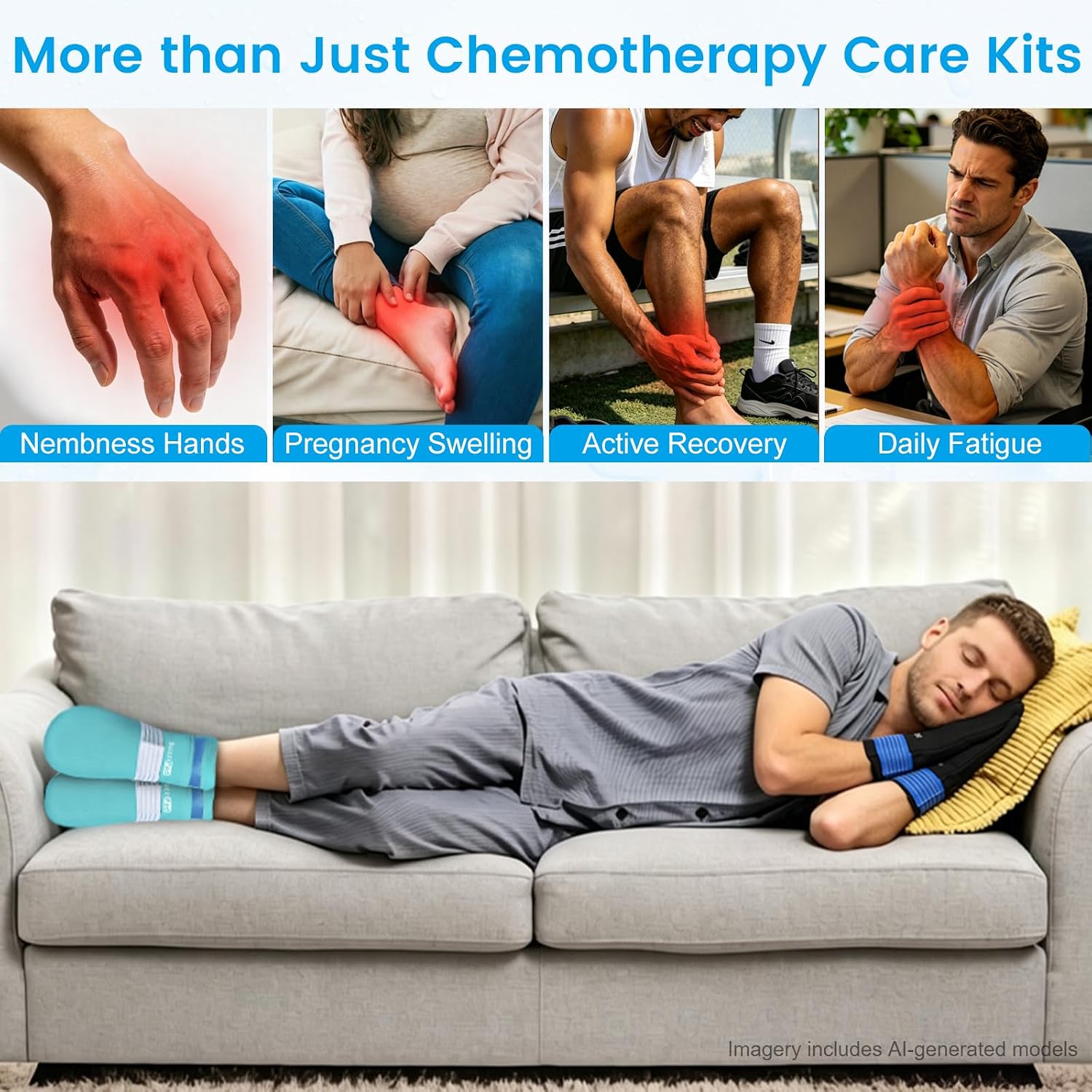 SuzziPad Cold Socks & Hands Ice Pack for Chemo Must Haves, Blue, L - Image 3