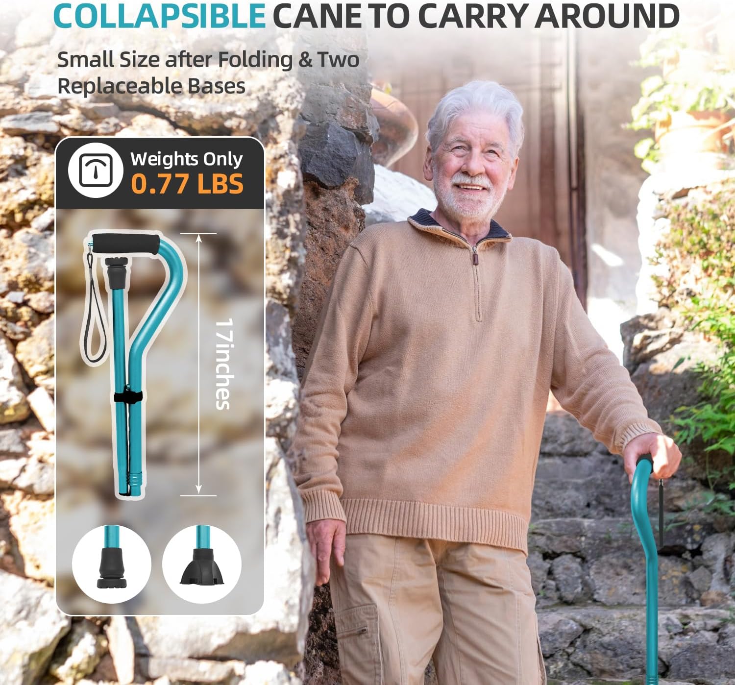 BeneCane Walking Cane for Men & Women Adjustable Cane with Offset Soft Cushioned Handle -Portable Lightweight Sturdy Mobility Walker Aid for Elderly, Seniors Collapsible Cane - Image 6