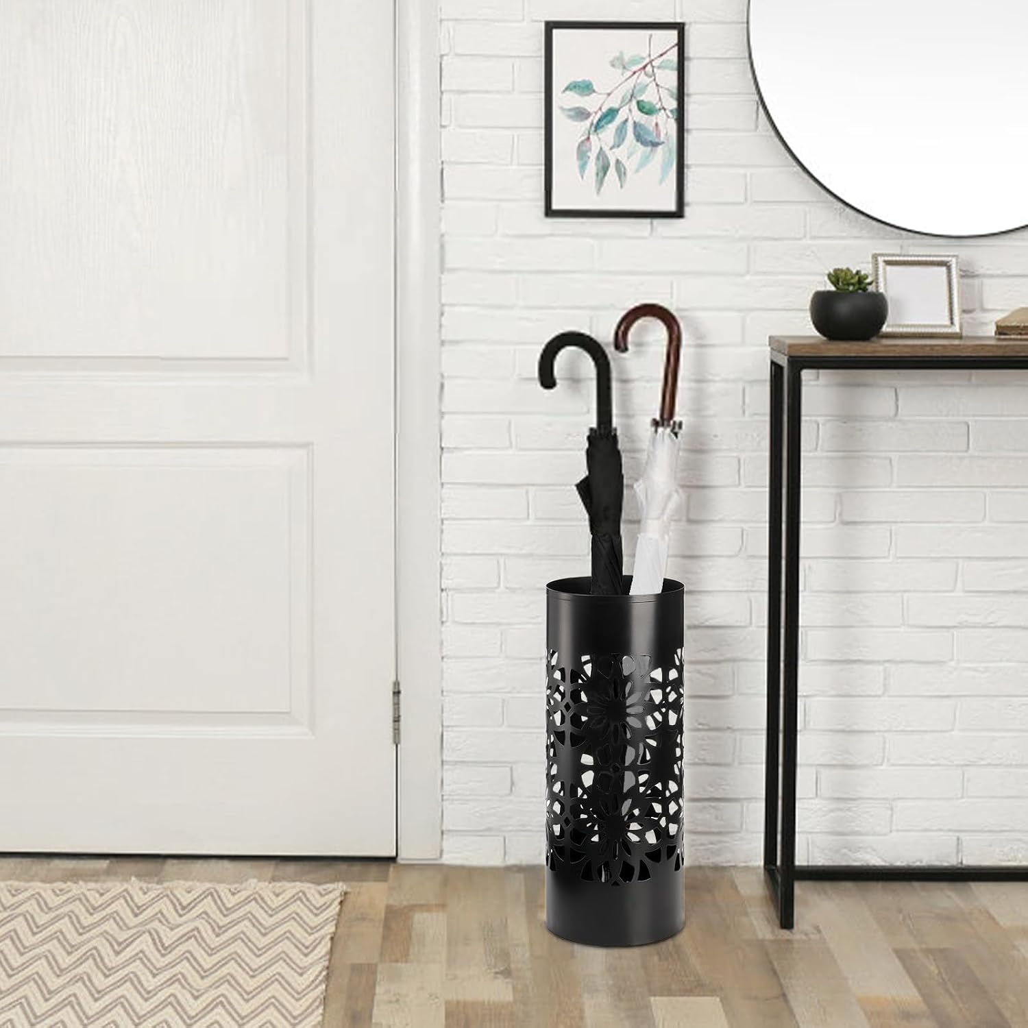 Bekith Metal Umbrella Holder, Free Standing Umbrella Stand for Entryway, Canes Walking Sticks Holder for Home, Office, 6.7" x 6.7" x 16.5", Round, Black - Image 6