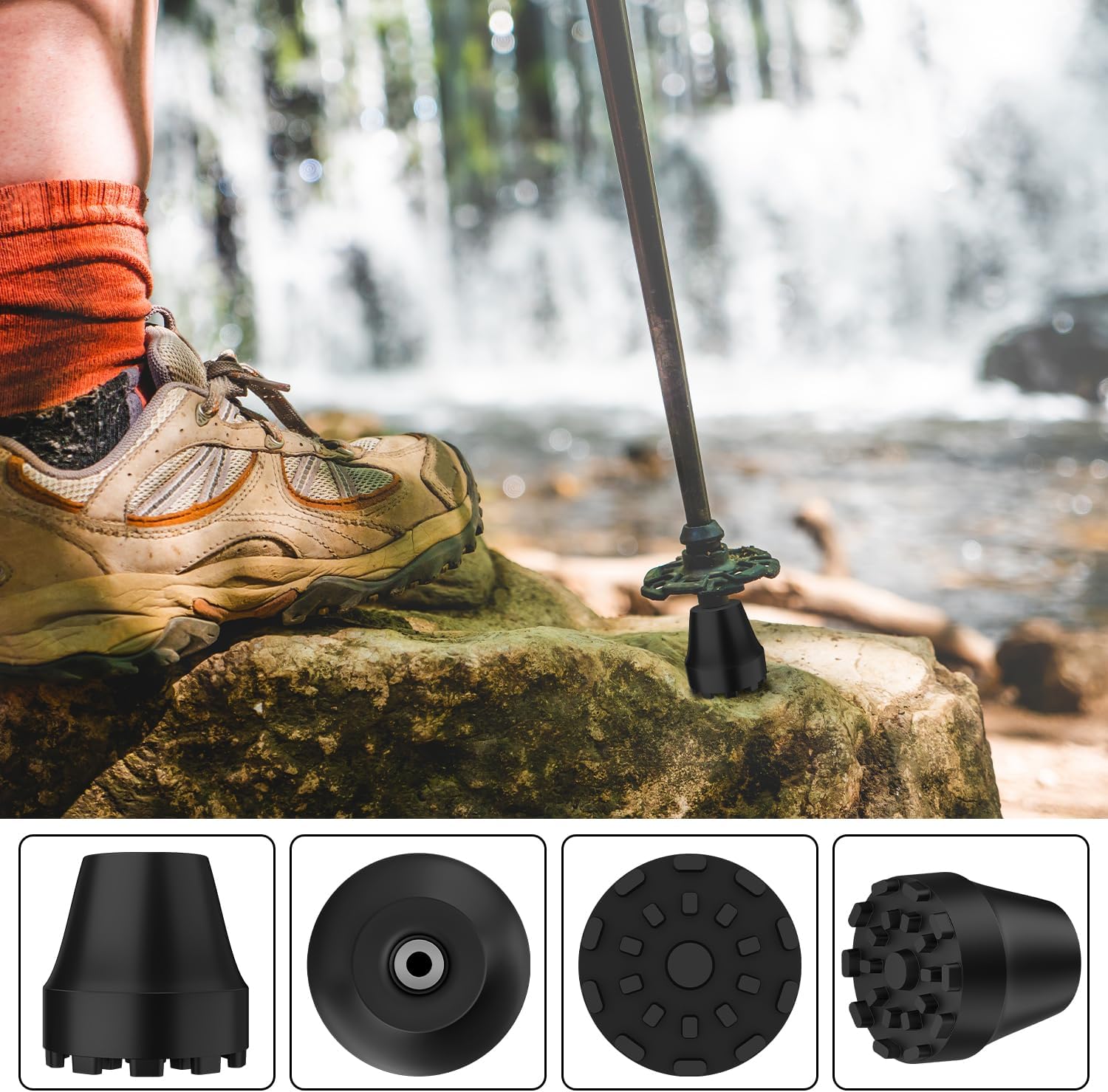 supregear Trekking Pole Tips, Replacement Rubber Tips for Walking Sticks, Anti-Slip Shock Absorbing Hiking Pole Universal Feet Caps with Metal Washers for Hiking, Walking, Ski Poles - Image 6