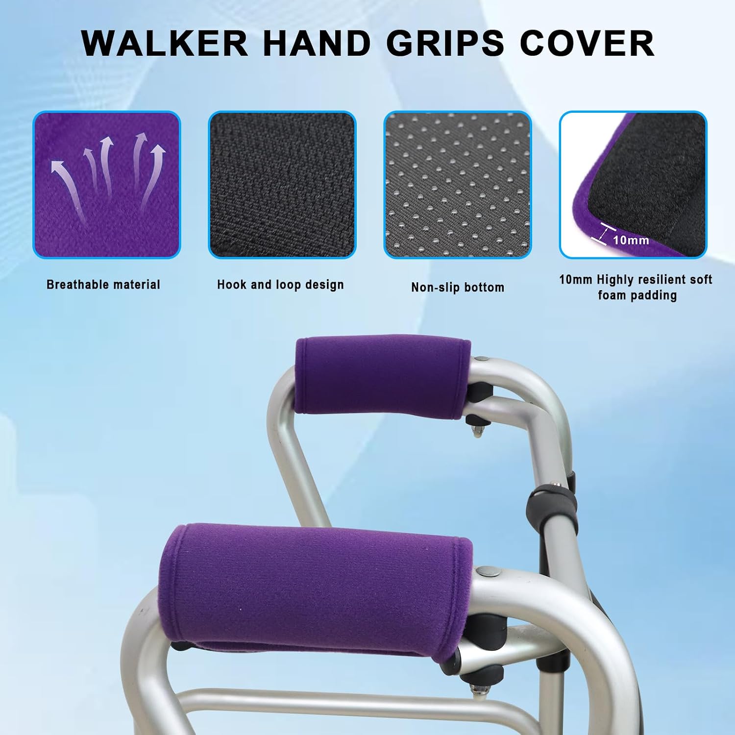 2 Pack Walker Handle Cushions Walker Grip Covers Pads Walker Padded Hand Grip Covers for Rolling Wheelchair Walker Elderly Grippers Rollator Handle - Image 3