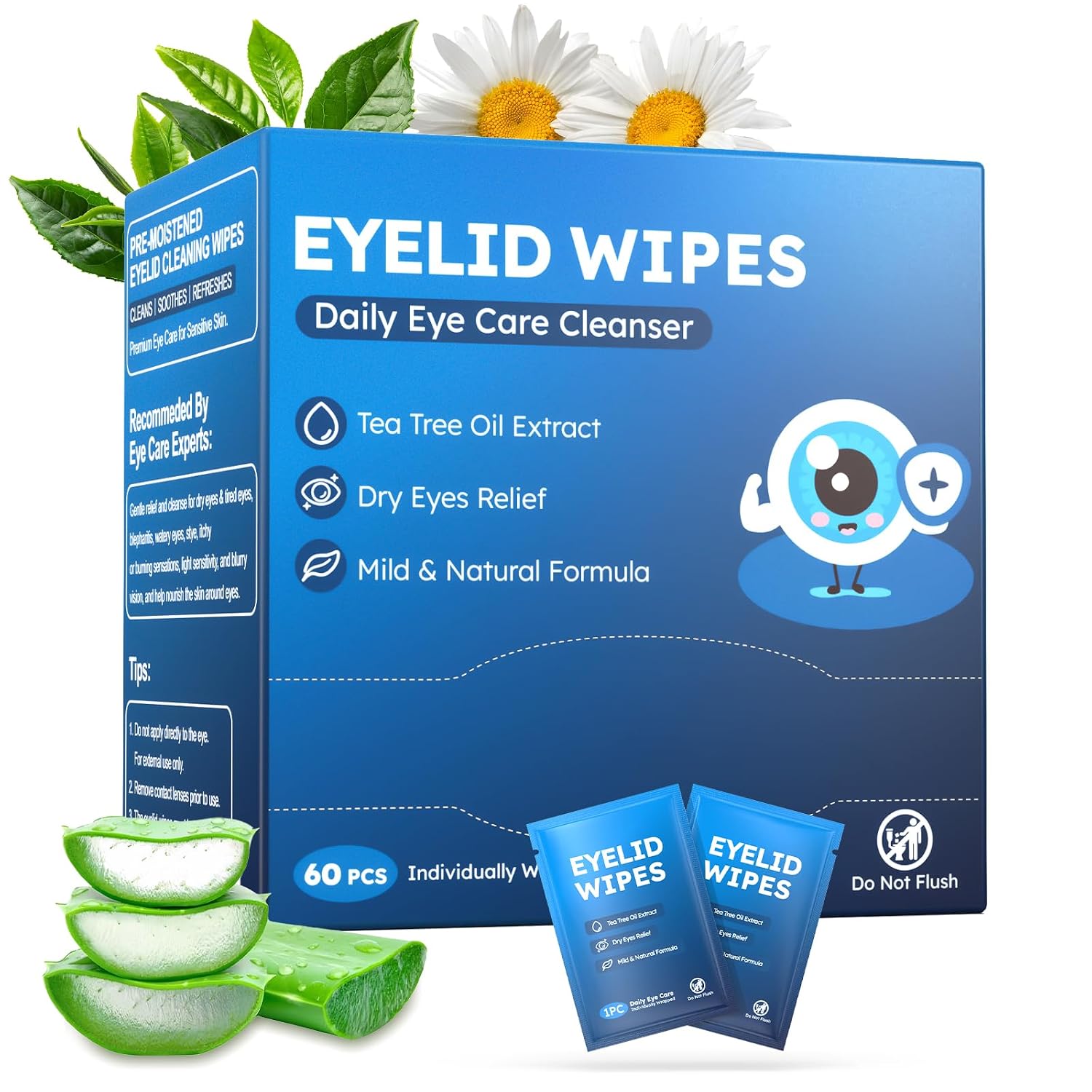 60PCS Tea Tree Oil Eyelid Wipes for...
