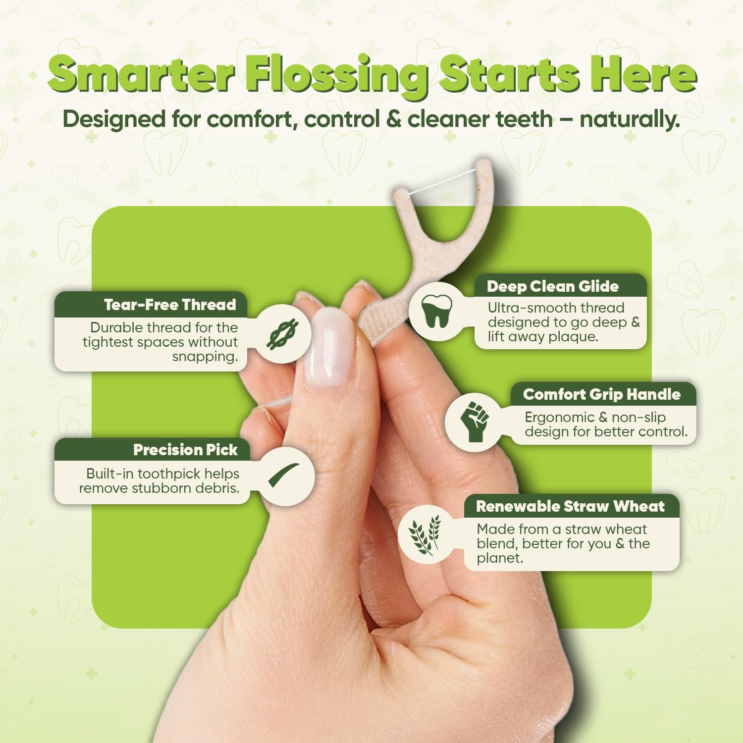 Dental Floss Picks - Straw Wheat Handle Flossers | Thin & Shred-Resistant Thread for Tight Gaps | Flossers for Adults | Gentle on Gums & Teeth | Gluten-Free & Vegan (400 Pack, Mint) - Image 2