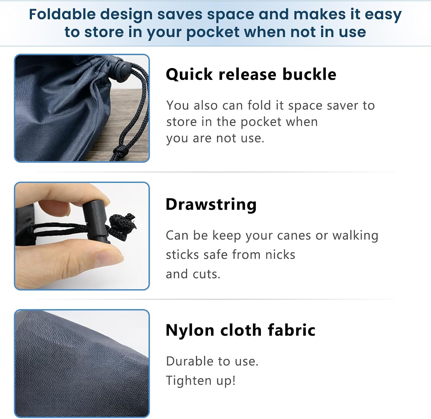 Folding Cane Storage Bag, Walking Sticks Organizer Pouch Travel Case for Elderly Disabled, Easy Carry, 14" L (Not Include Cane) - Image 3