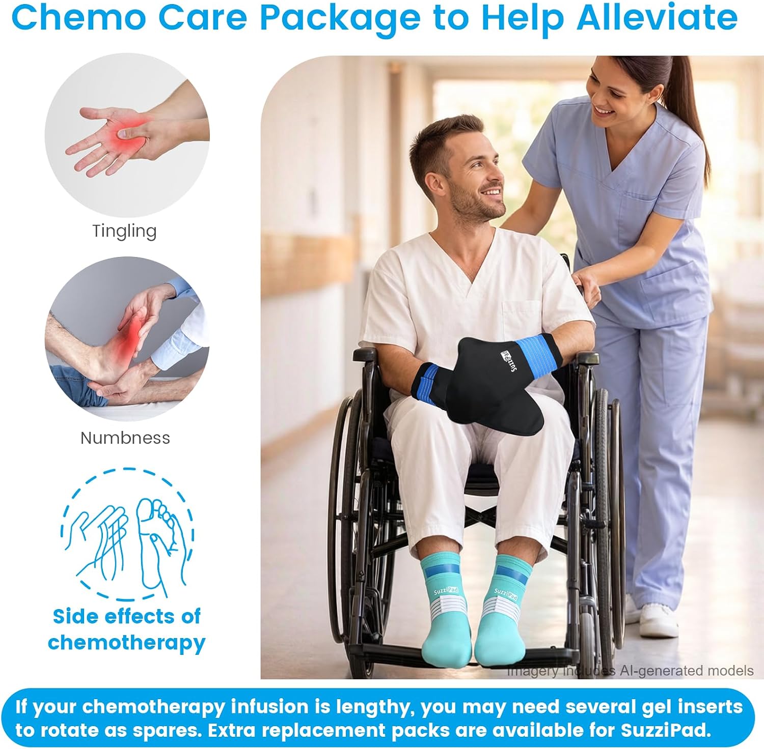 SuzziPad Cold Socks & Hands Ice Pack for Chemo Must Haves, Blue, L - Image 2