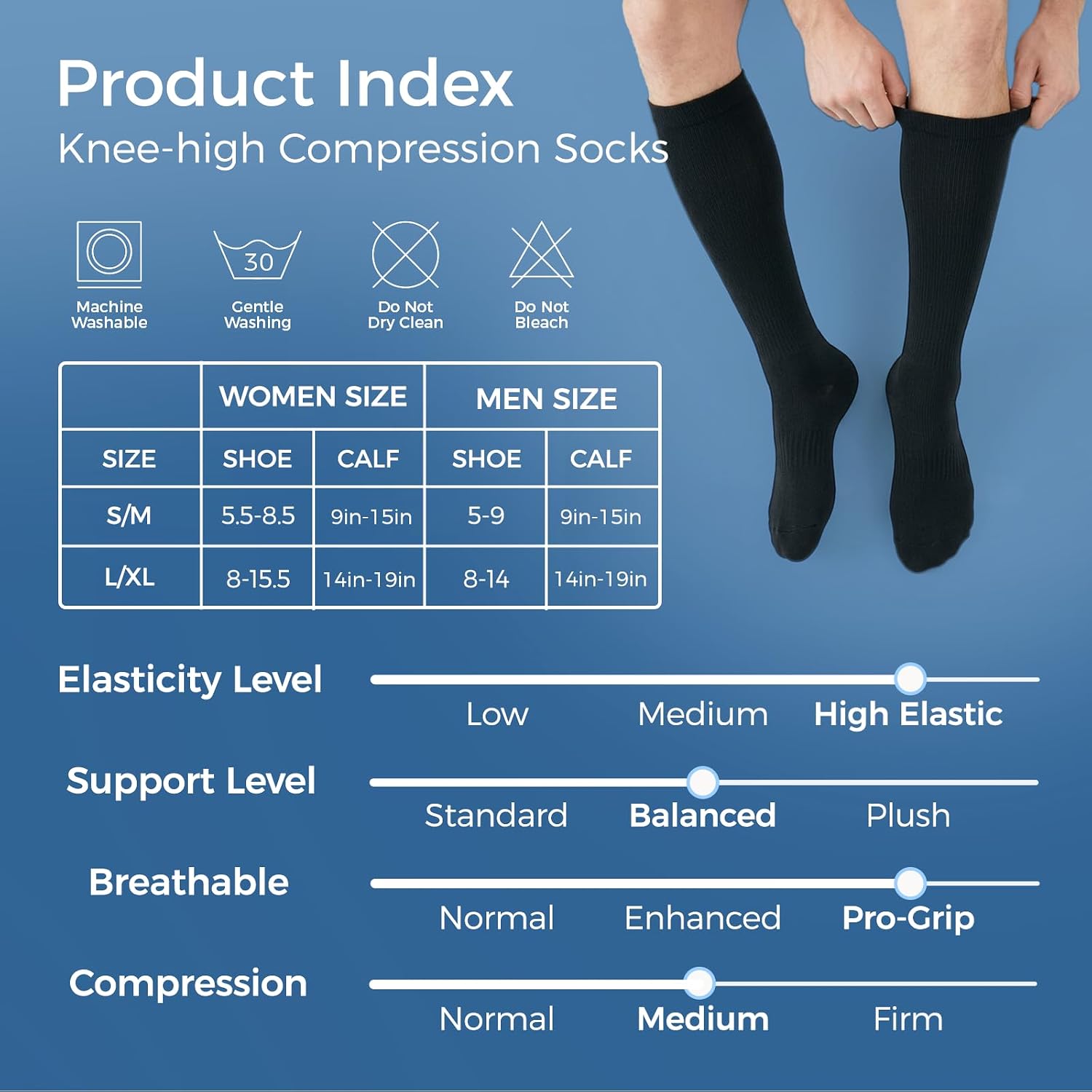 Compression Socks for Women & Men 15-20 mmHg, Knee High, 3 Pairs - Image 7
