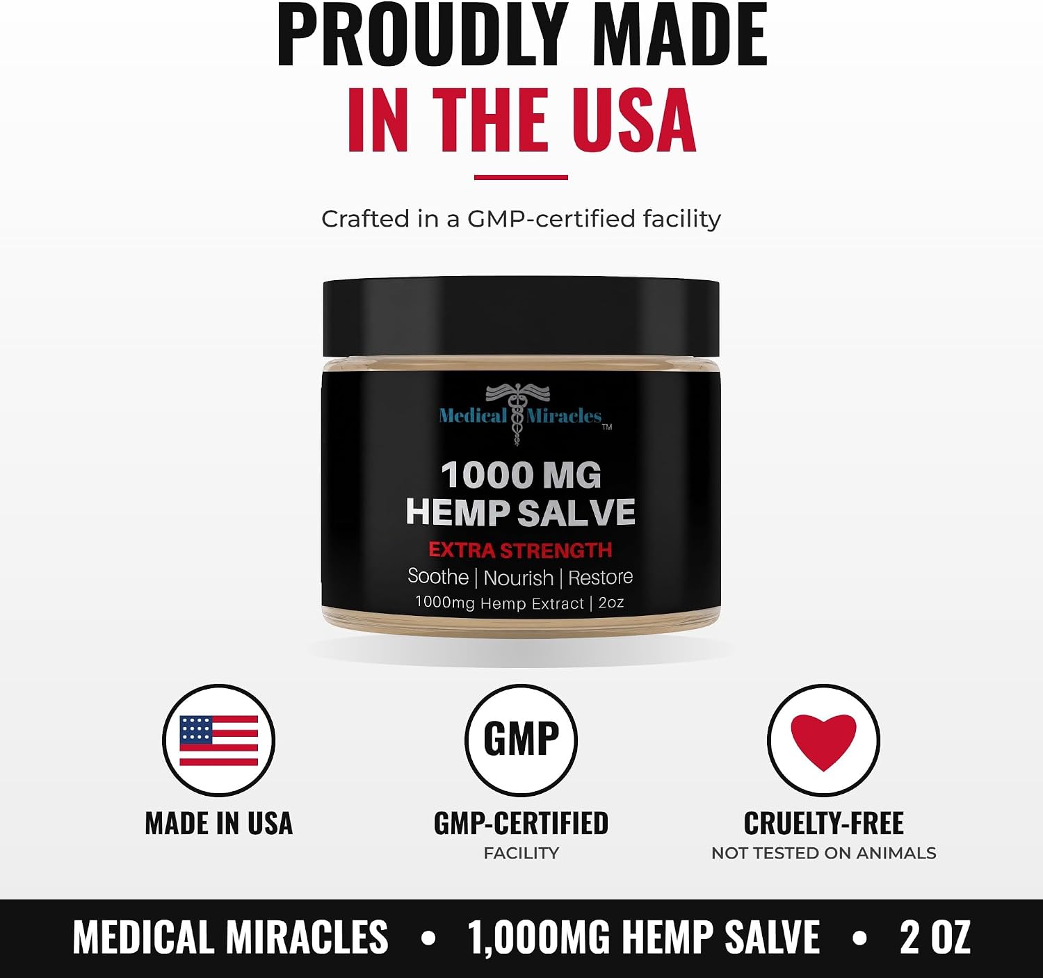 Medical Miracles Hemp Salve 1,000mg, 2 oz Jar – Hemp Extract Balm with Shea Butter, Coconut Oil, Sweet Almond Oil & Beeswax – Lavender Vanilla Scent – Body Massage Balm – Made in USA - Image 3