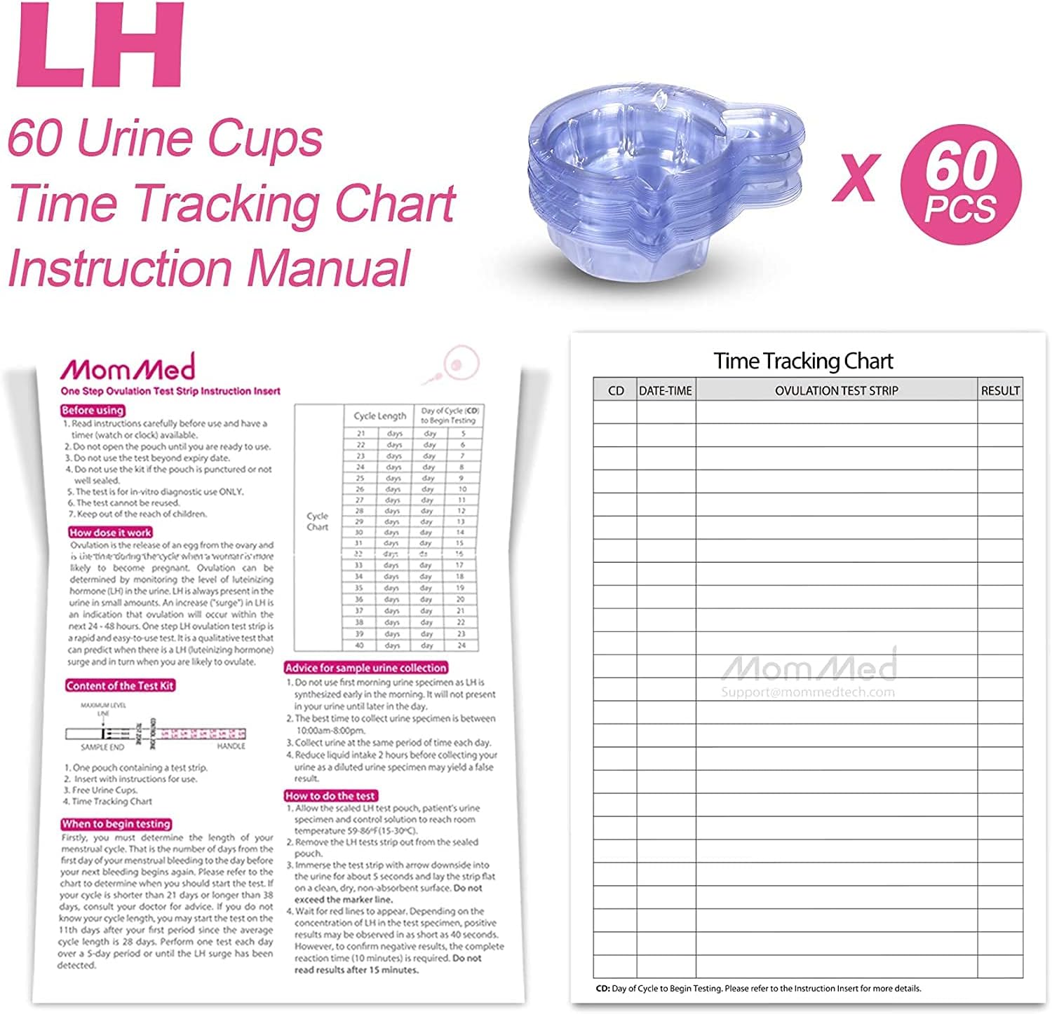 MomMed Ovulation Test Strips (LH60) with 60 Collection Cups, Reliable LH Surge Predictor OPK Kit, Accurately Track Ovulation Test, High Sensitivity Result for Women Home Testing - Image 2