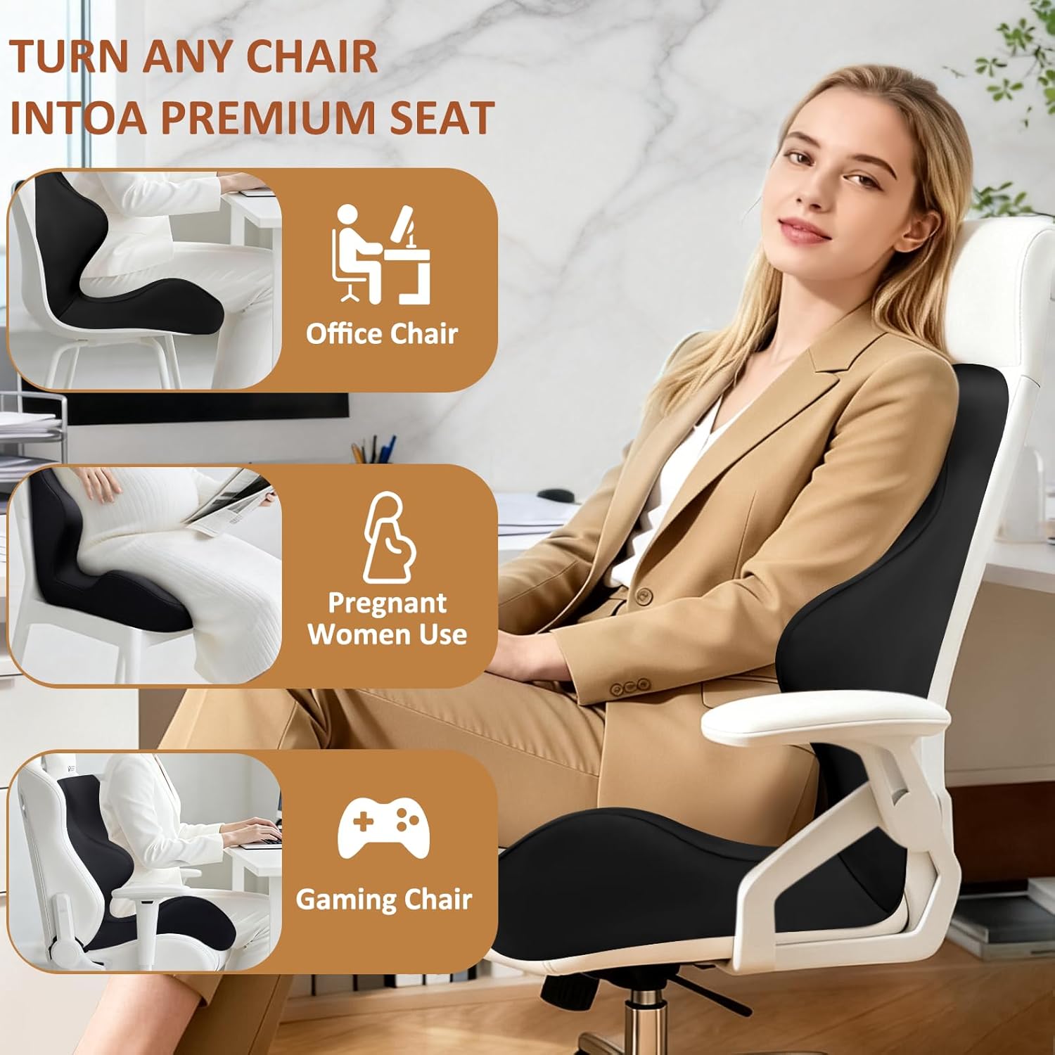 Seat Cushion with Back Support,Lumbar Support Pillow for Office Chair,office chair cushion for Sciatica and Hemorrhoid Relief,Tailbone Pain,Memory Foam Seat Cushion with L-Shaped Ergonomic Design - Image 6
