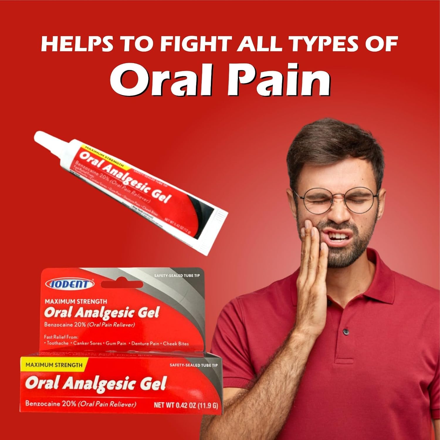 Oral Analgesic Gel – Fast Numbing Oral Pain Relief for Toothaches, Canker Sores, Sore Gums, Mouth Sores, Denture & Cheek Bite – 0.42 OZ (Pack of 1) - Image 2