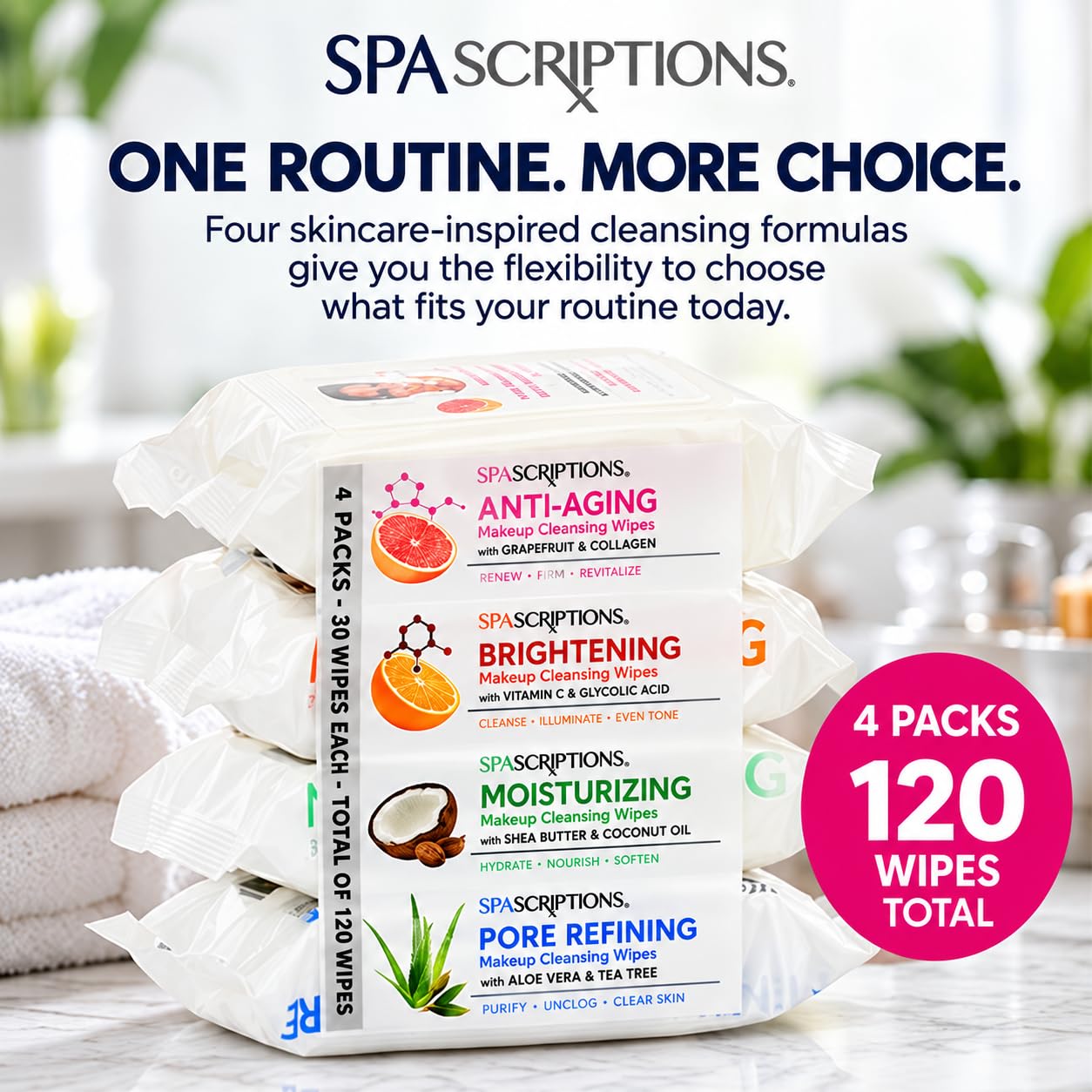 SpaScriptions Multi-Ingredient Facial Makeup Remover Cleansing Wipes 120 CT - Image 2